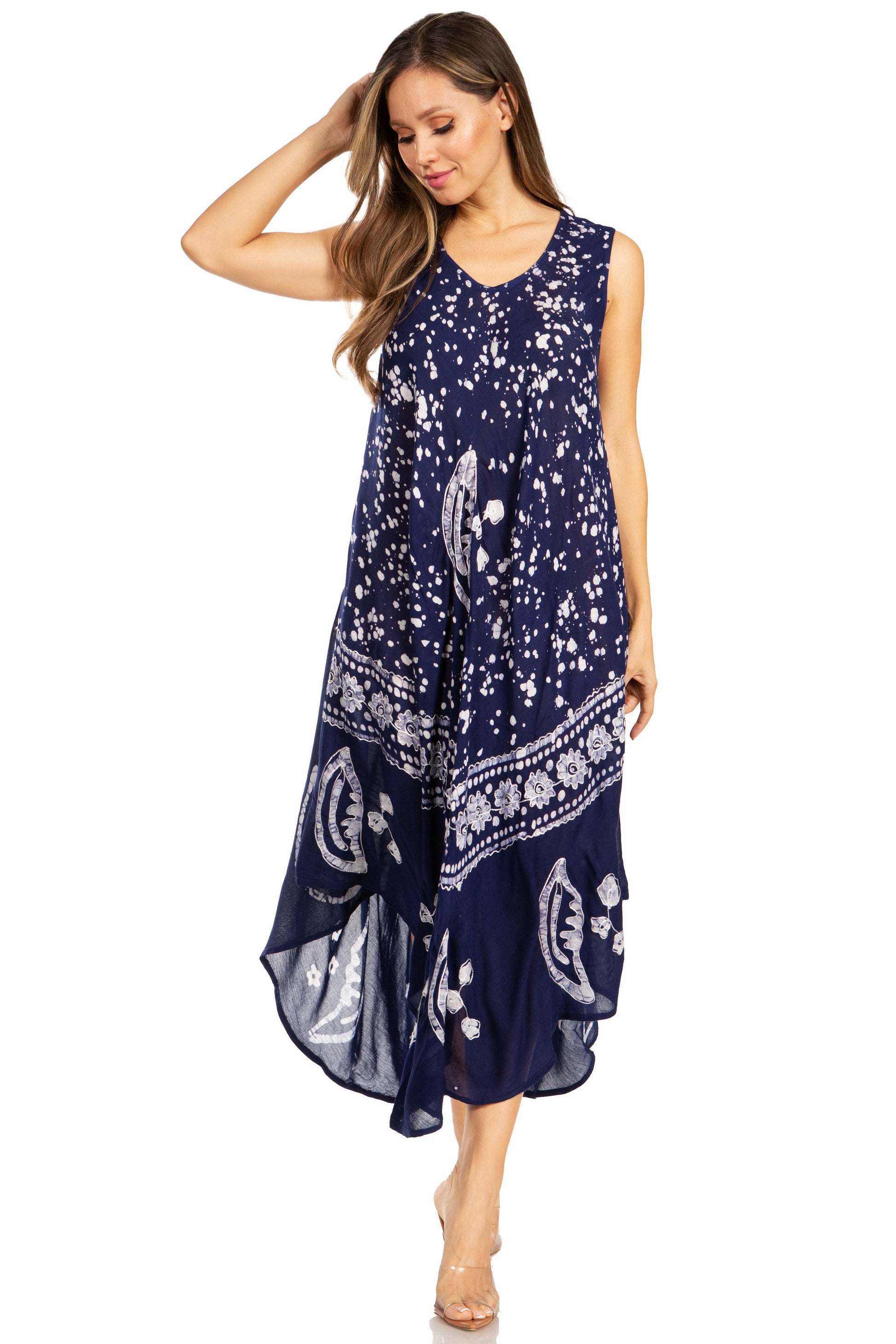 Sakkas Moon and Stars Batik Caftan Tank Dress / Cover Up - Concordia Style Boutique