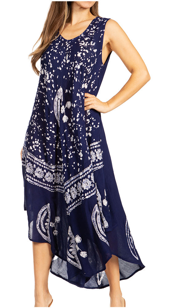 Sakkas Moon and Stars Batik Caftan Tank Dress / Cover Up - Concordia Style Boutique