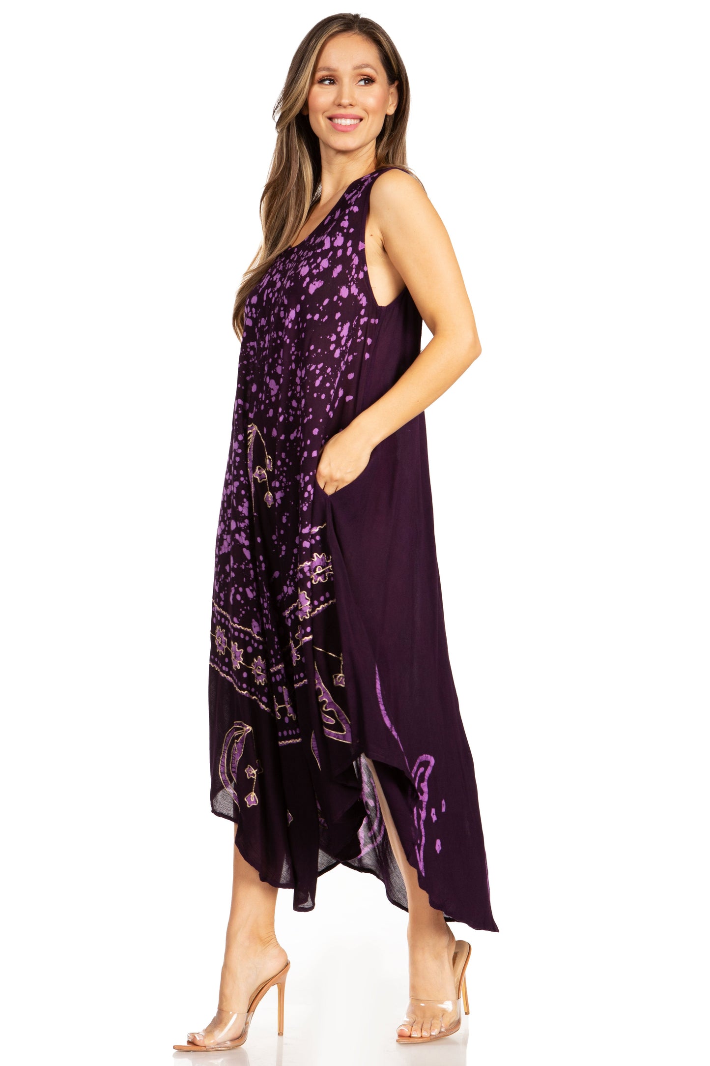 Sakkas Moon and Stars Batik Caftan Tank Dress / Cover Up - Concordia Style Boutique