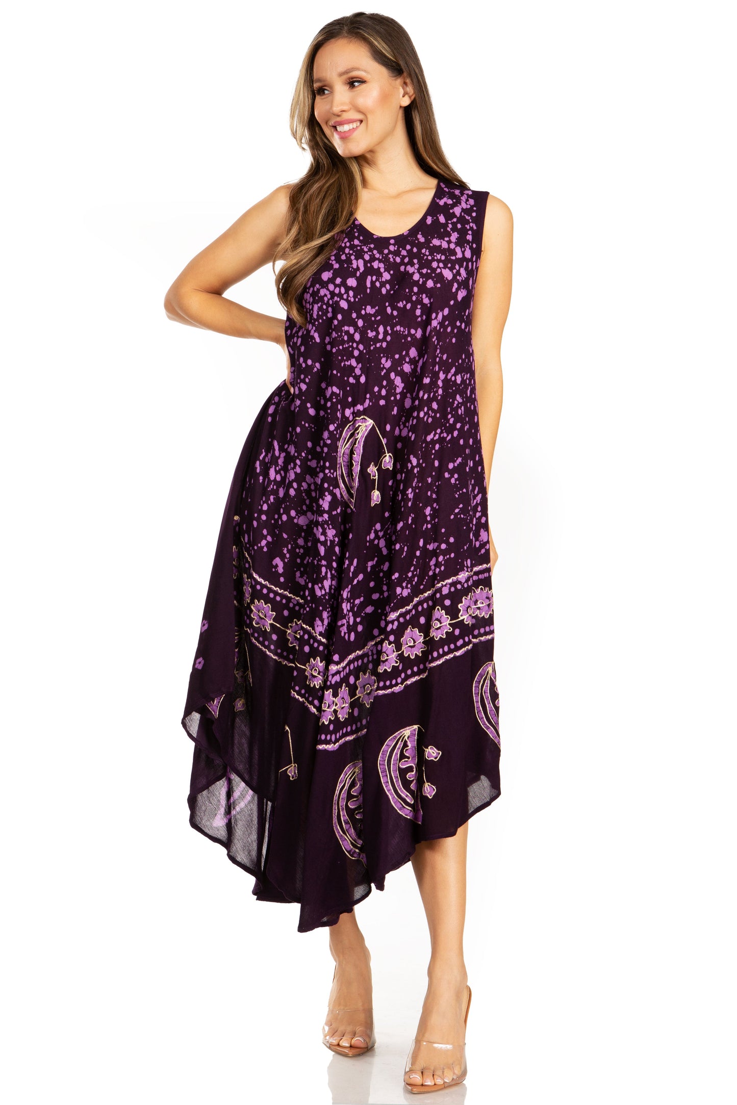 Sakkas Moon and Stars Batik Caftan Tank Dress / Cover Up - Concordia Style Boutique