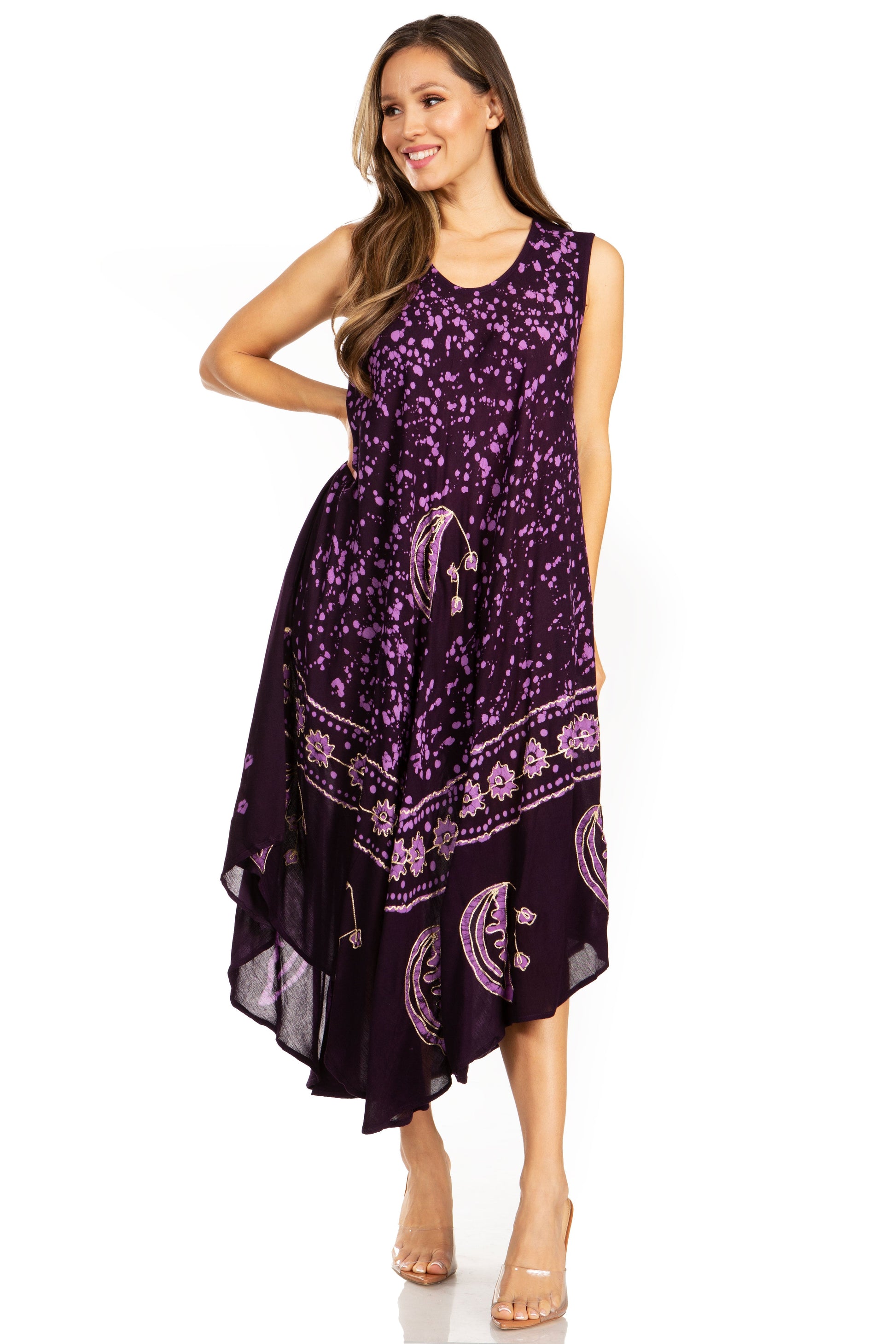 Sakkas Moon and Stars Batik Caftan Tank Dress / Cover Up - Concordia Style Boutique