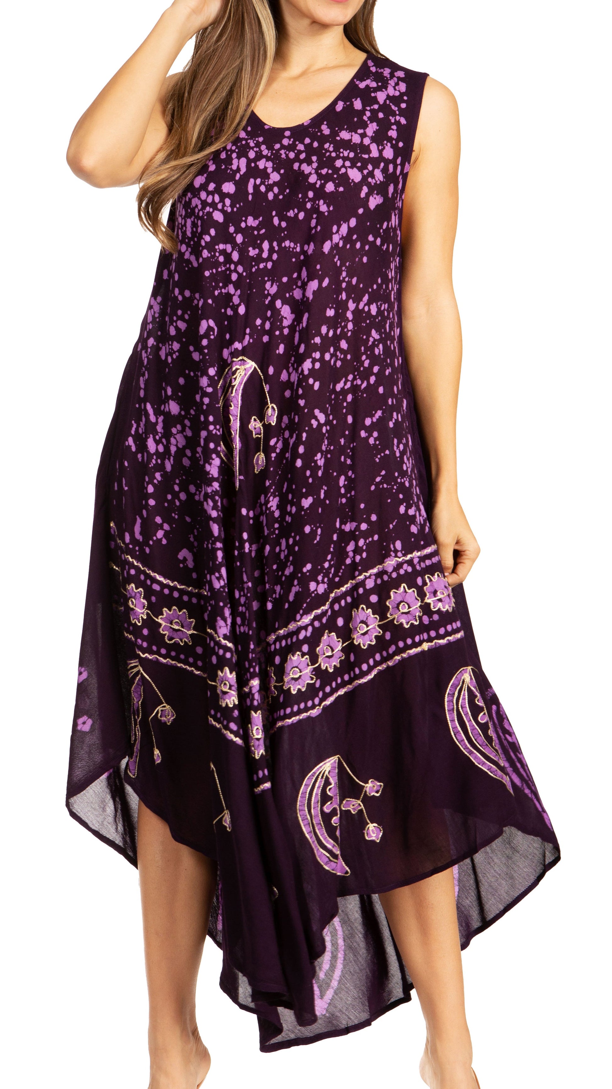 Sakkas Moon and Stars Batik Caftan Tank Dress / Cover Up - Concordia Style Boutique