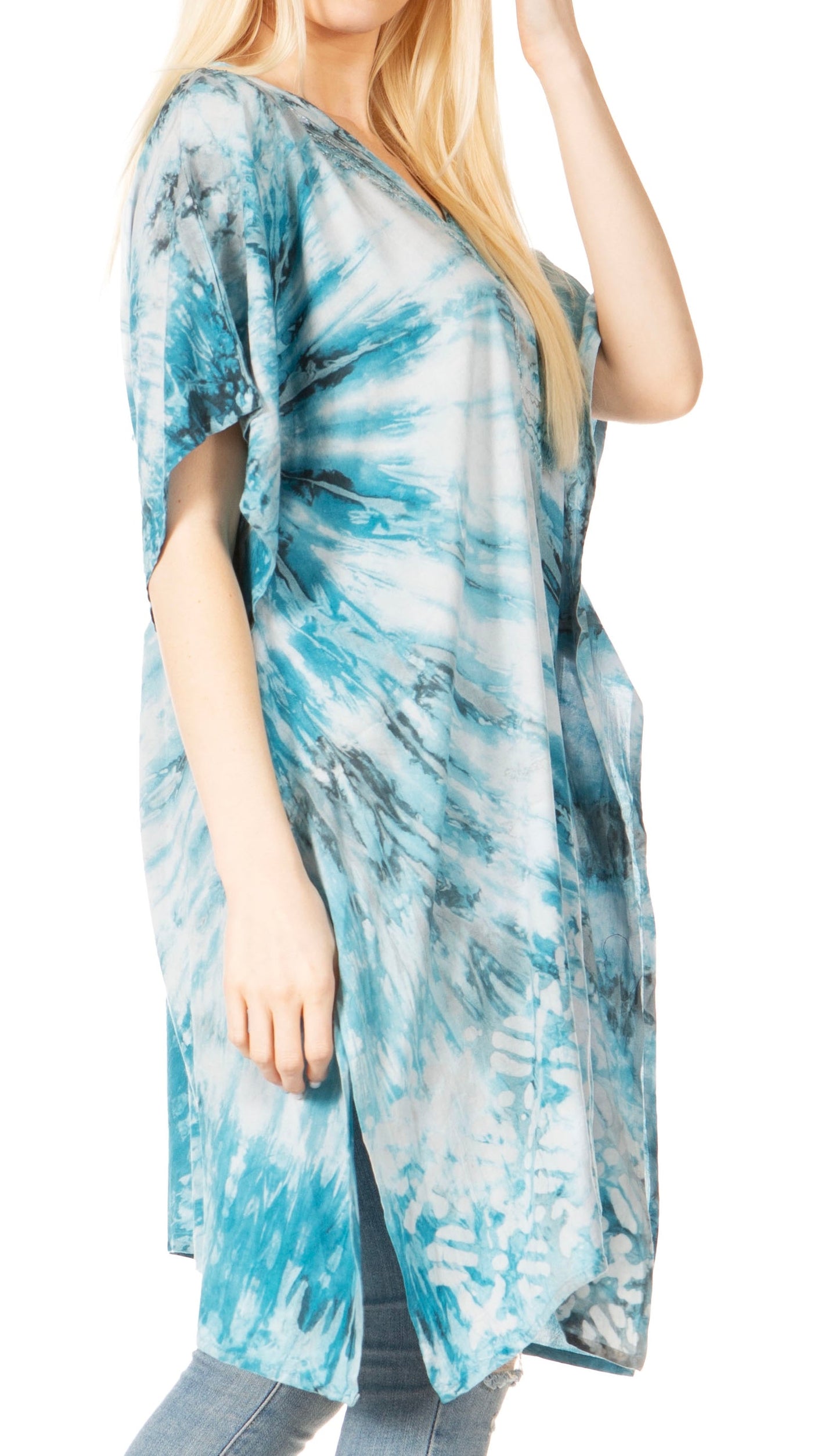 Sakkas Marcy Women's V-neck Caftan Top Tunic Dress - Perfect for Summer Boho Style & Swinging Coverup - Concordia Style Boutique