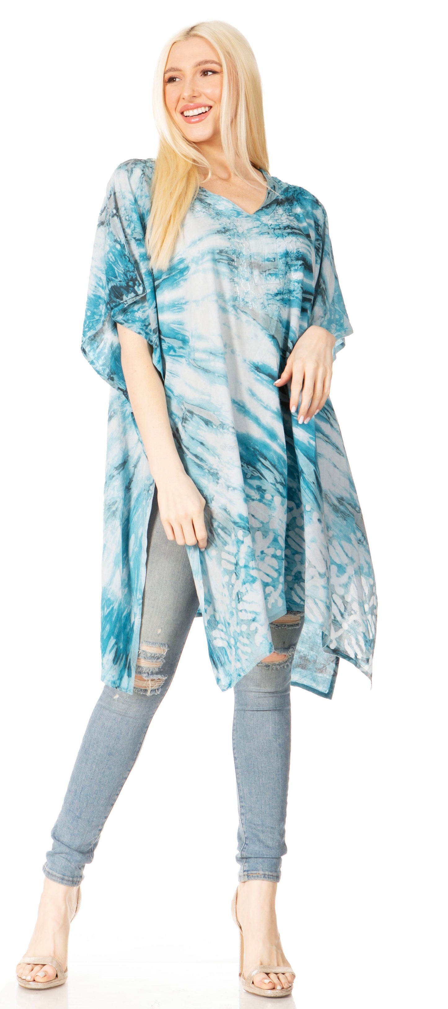 Sakkas Marcy Women's V-neck Caftan Top Tunic Dress - Perfect for Summer Boho Style & Swinging Coverup - Concordia Style Boutique