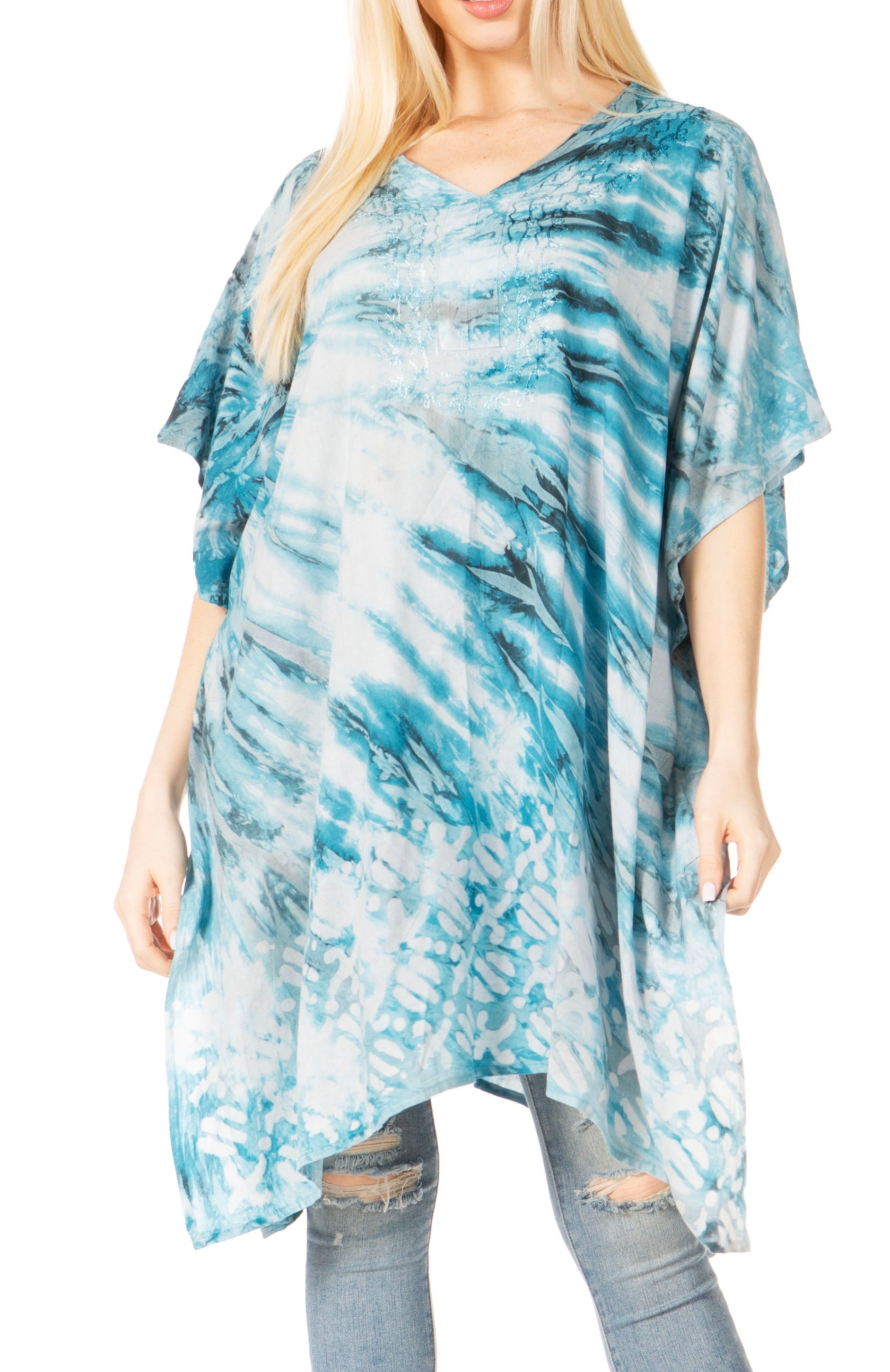 Sakkas Marcy Women's V-neck Caftan Top Tunic Dress - Perfect for Summer Boho Style & Swinging Coverup - Concordia Style Boutique