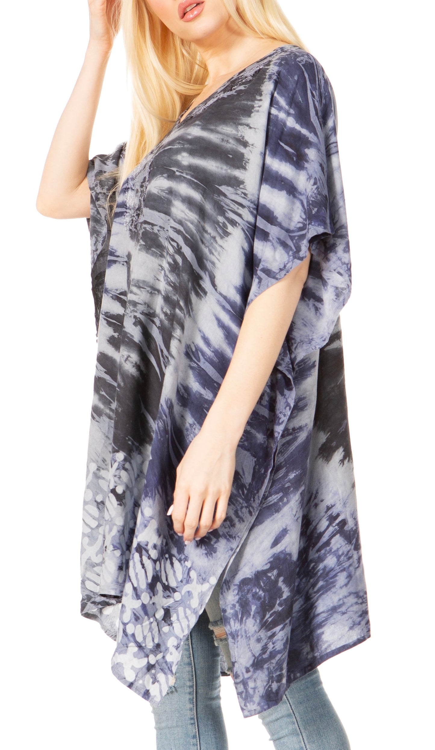Sakkas Marcy Women's V-neck Caftan Top Tunic Dress - Perfect for Summer Boho Style & Swinging Coverup - Concordia Style Boutique