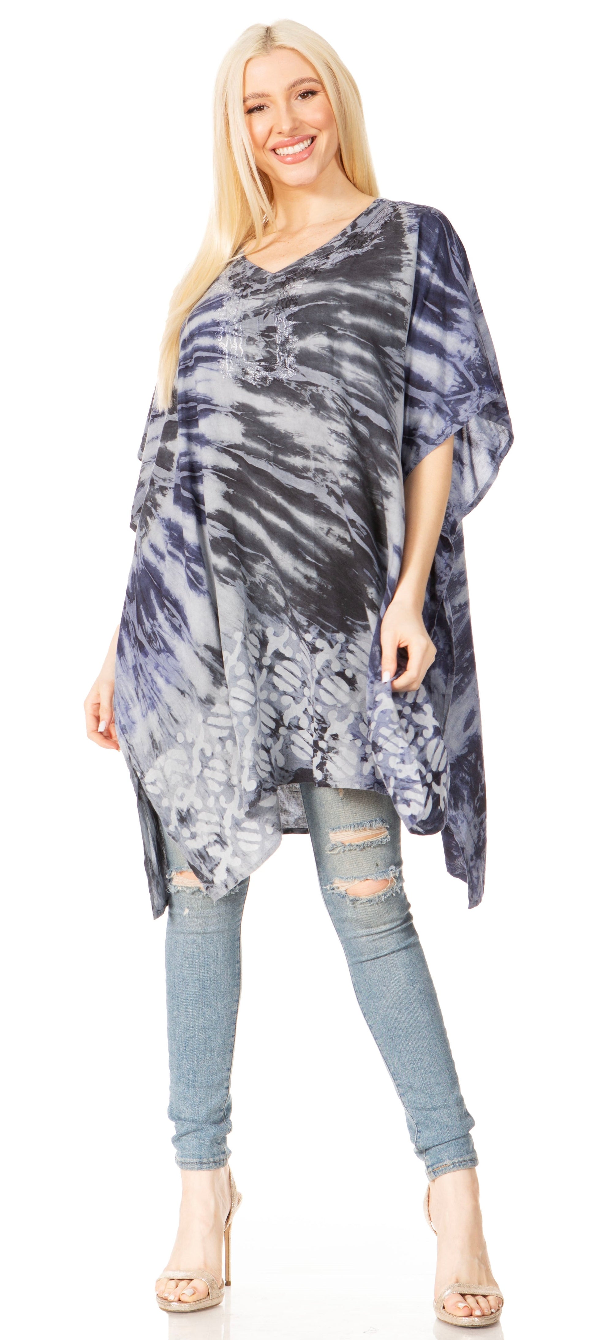 Sakkas Marcy Women's V-neck Caftan Top Tunic Dress - Perfect for Summer Boho Style & Swinging Coverup - Concordia Style Boutique