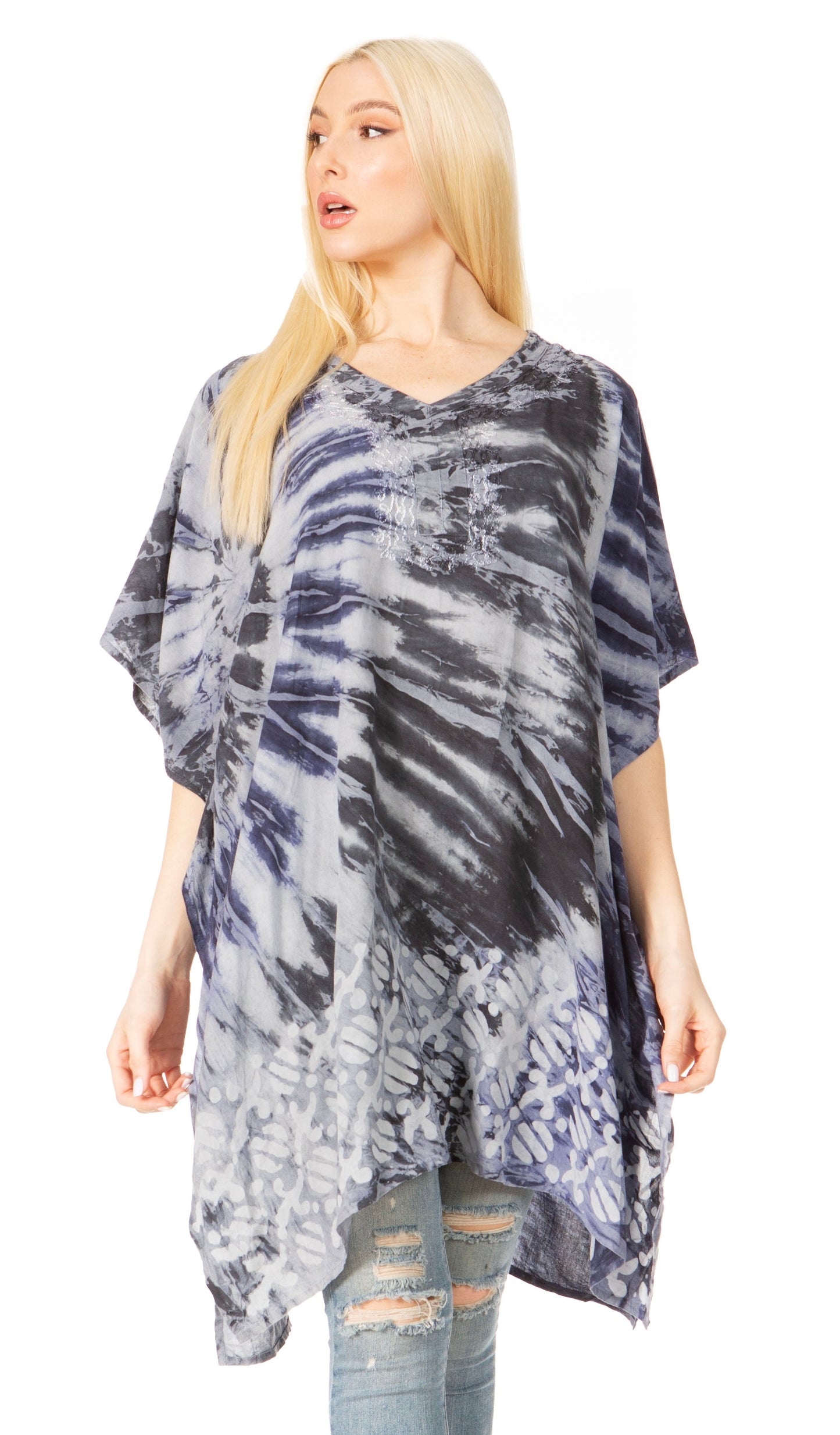 Sakkas Marcy Women's V-neck Caftan Top Tunic Dress - Perfect for Summer Boho Style & Swinging Coverup - Concordia Style Boutique