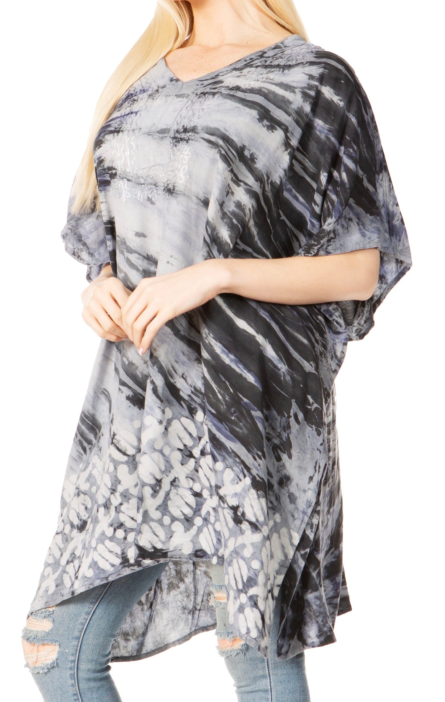 Sakkas Marcy Women's V-neck Caftan Top Tunic Dress - Perfect for Summer Boho Style & Swinging Coverup - Concordia Style Boutique