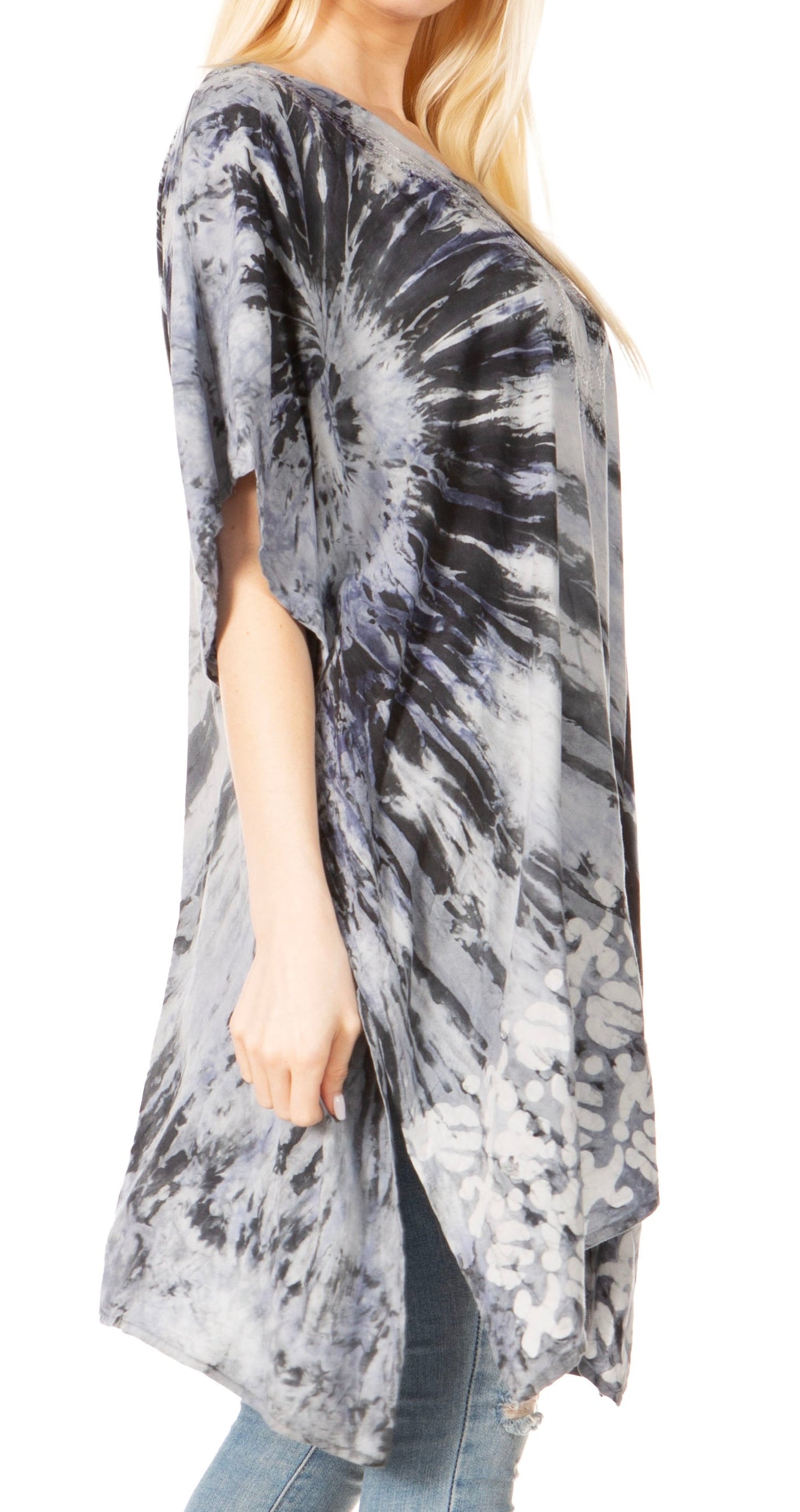 Sakkas Marcy Women's V-neck Caftan Top Tunic Dress - Perfect for Summer Boho Style & Swinging Coverup - Concordia Style Boutique