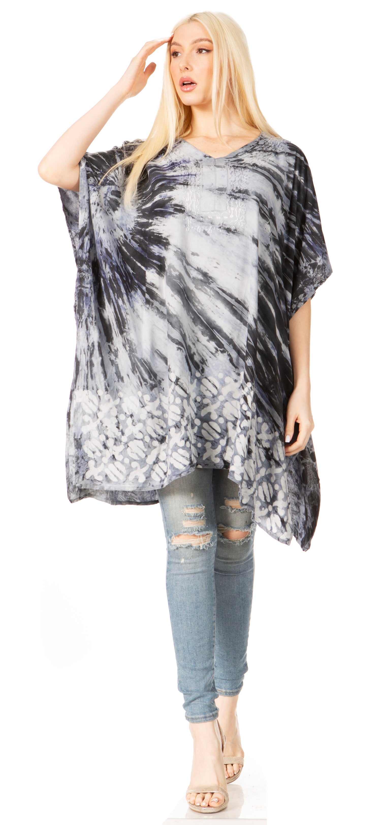 Sakkas Marcy Women's V-neck Caftan Top Tunic Dress - Perfect for Summer Boho Style & Swinging Coverup - Concordia Style Boutique