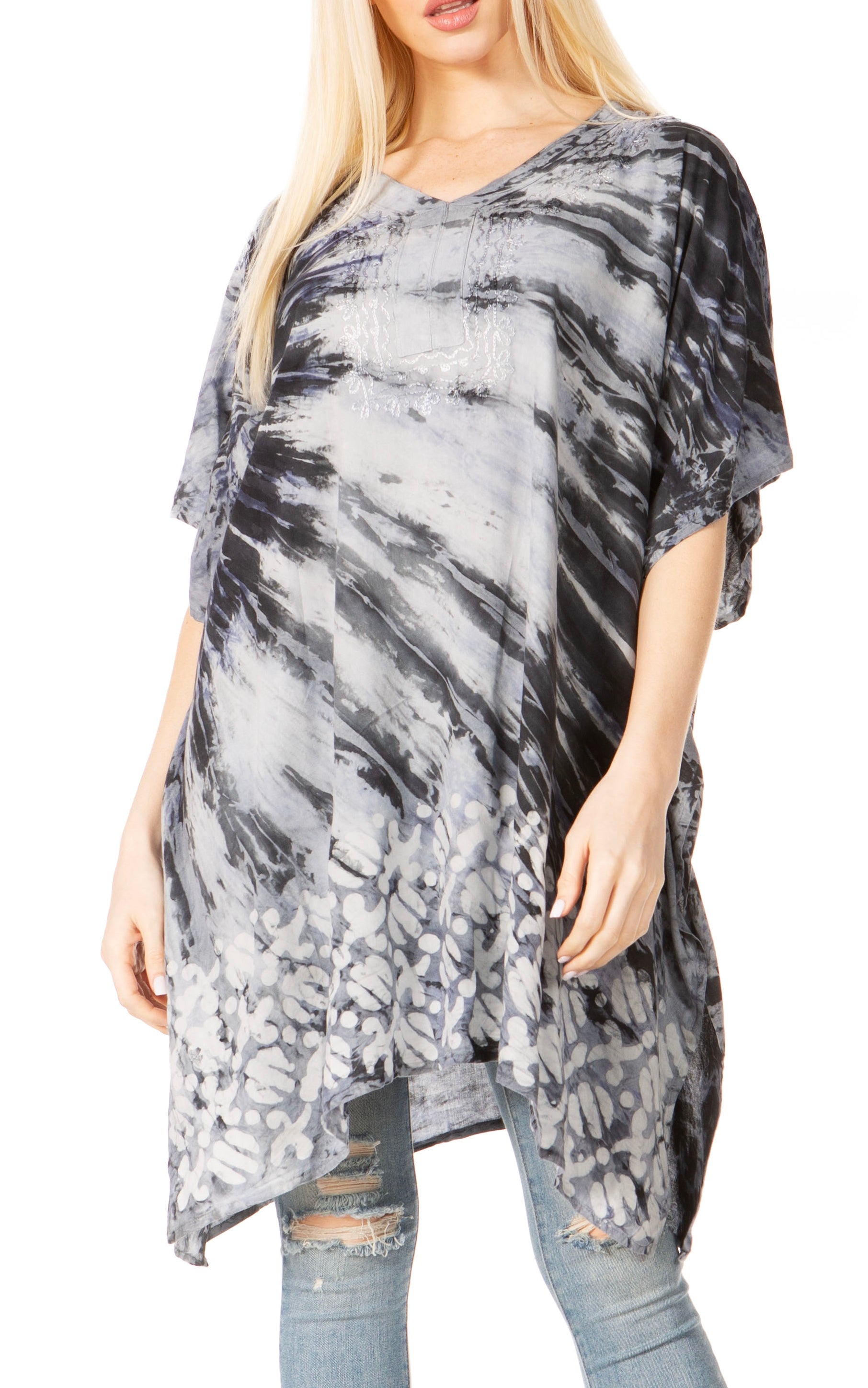 Sakkas Marcy Women's V-neck Caftan Top Tunic Dress - Perfect for Summer Boho Style & Swinging Coverup - Concordia Style Boutique