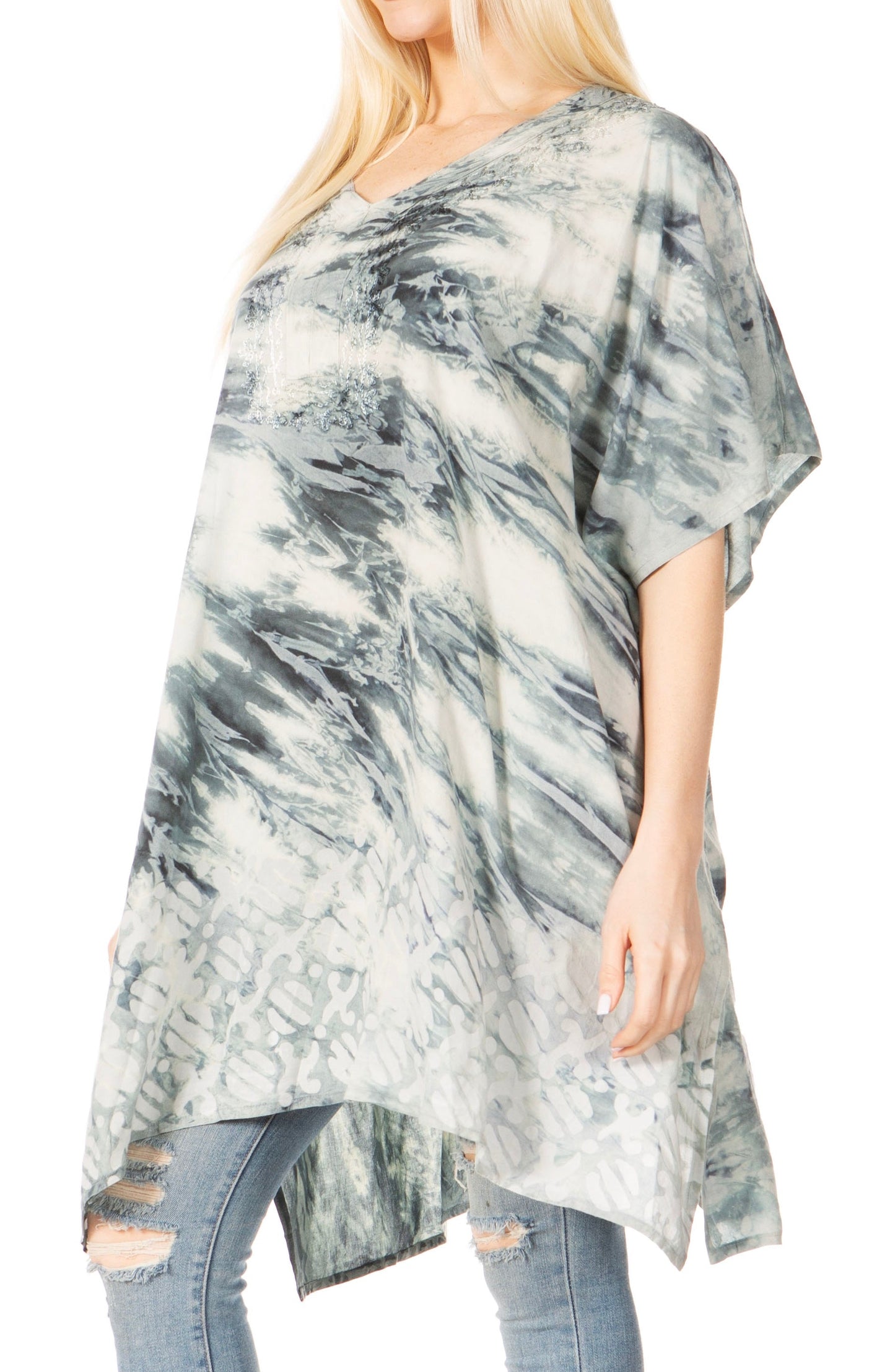 Sakkas Marcy Women's V-neck Caftan Top Tunic Dress - Perfect for Summer Boho Style & Swinging Coverup - Concordia Style Boutique