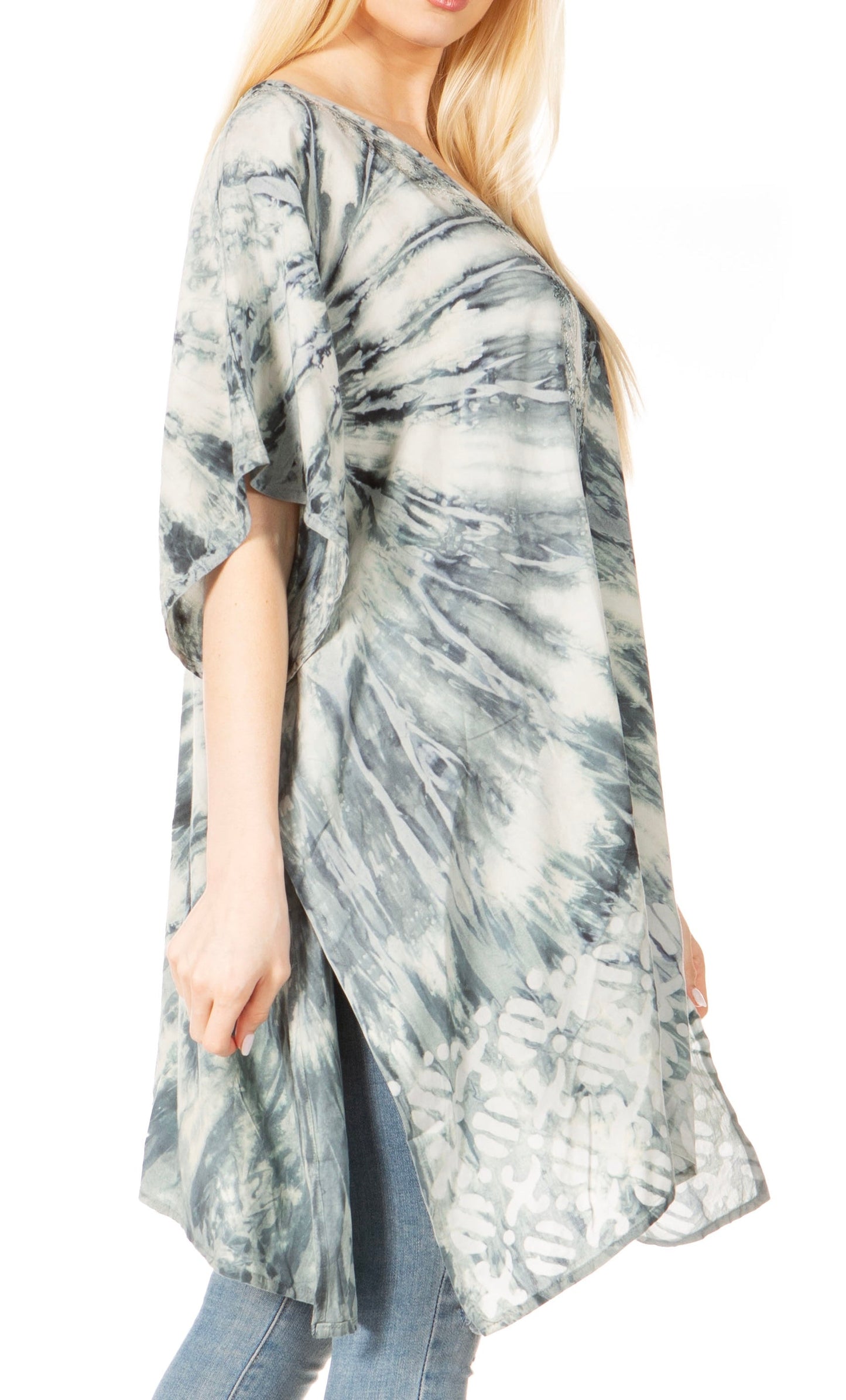 Sakkas Marcy Women's V-neck Caftan Top Tunic Dress - Perfect for Summer Boho Style & Swinging Coverup - Concordia Style Boutique