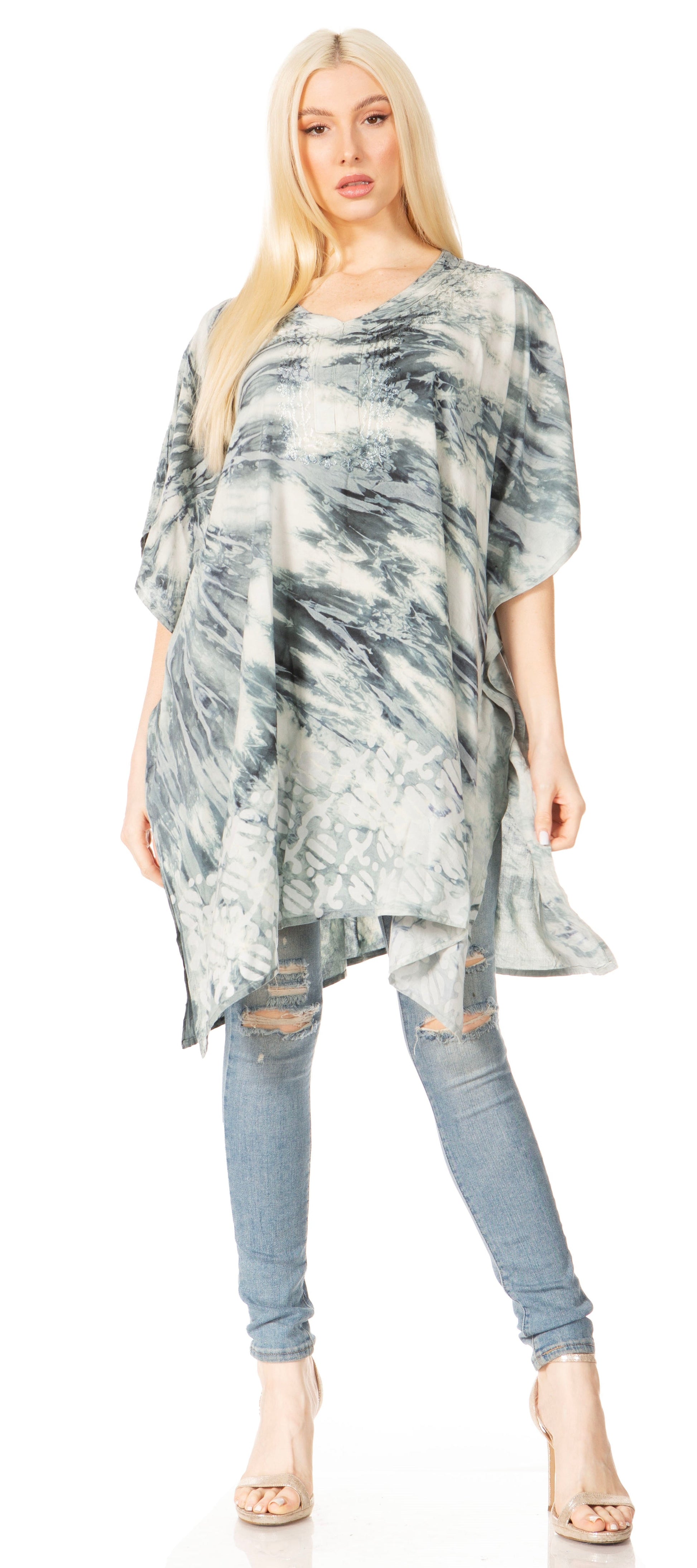 Sakkas Marcy Women's V-neck Caftan Top Tunic Dress - Perfect for Summer Boho Style & Swinging Coverup - Concordia Style Boutique