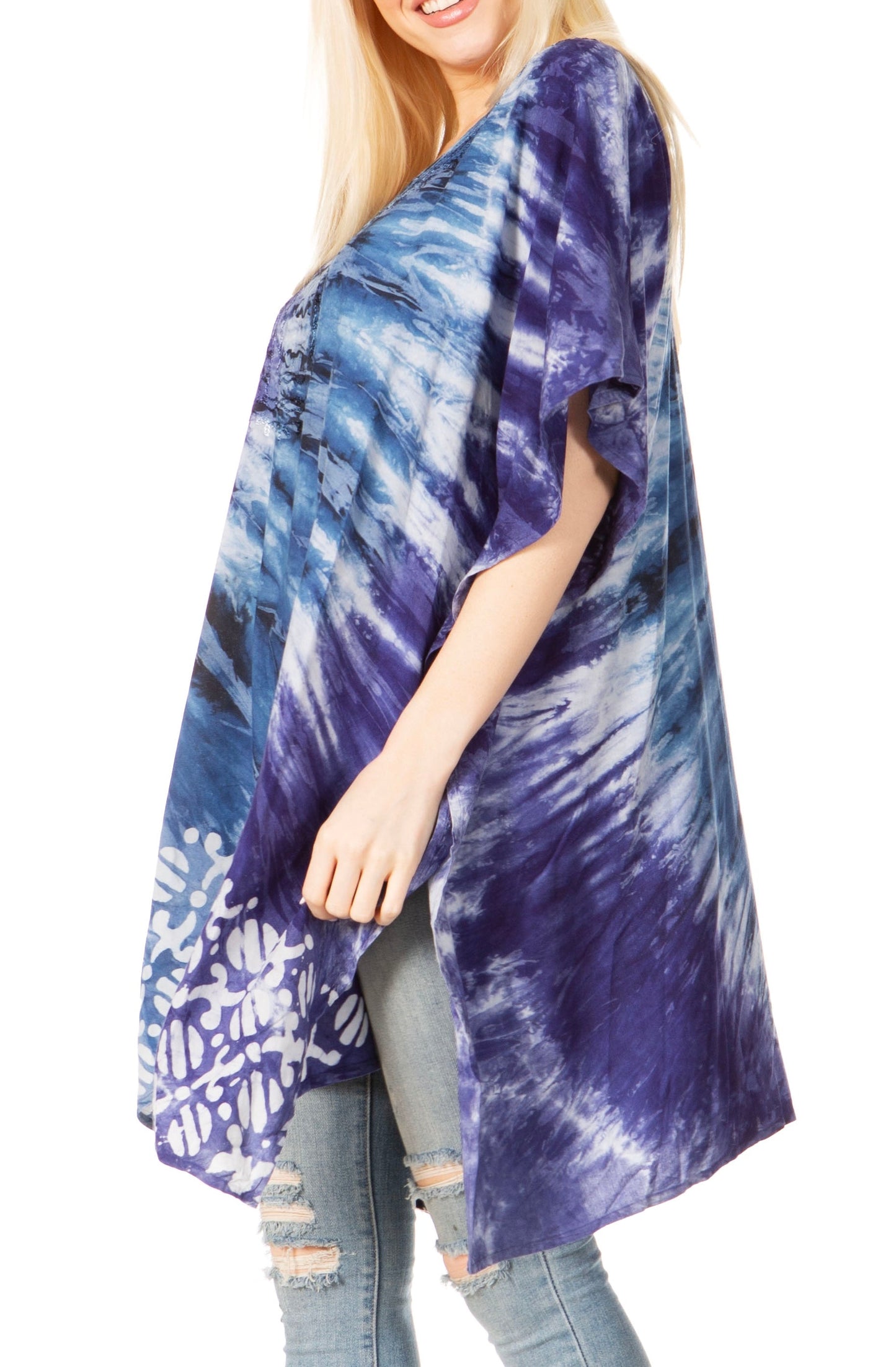 Sakkas Marcy Women's V-neck Caftan Top Tunic Dress - Perfect for Summer Boho Style & Swinging Coverup - Concordia Style Boutique