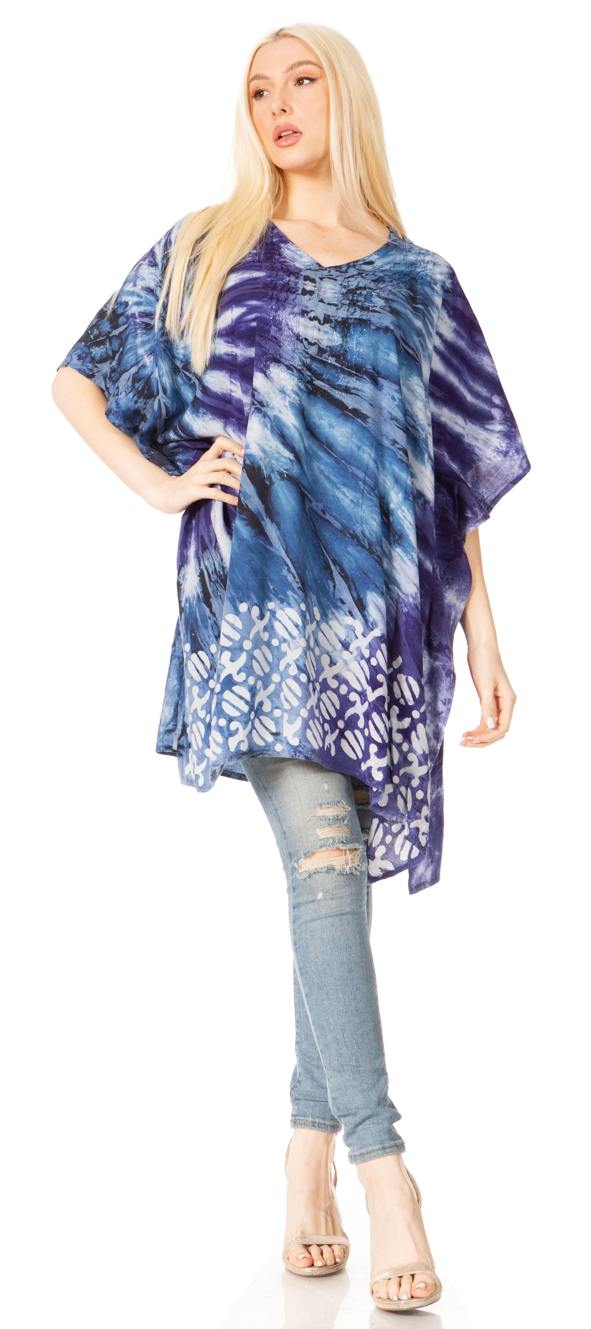 Sakkas Marcy Women's V-neck Caftan Top Tunic Dress - Perfect for Summer Boho Style & Swinging Coverup - Concordia Style Boutique