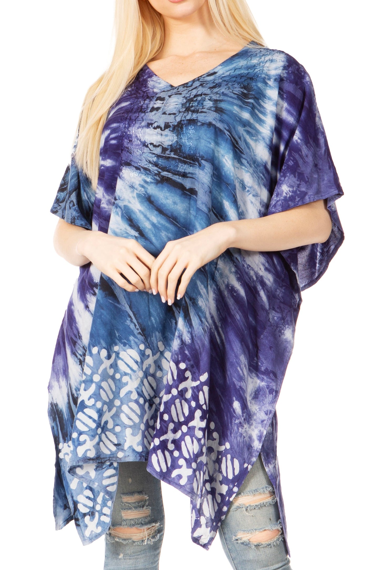 Sakkas Marcy Women's V-neck Caftan Top Tunic Dress - Perfect for Summer Boho Style & Swinging Coverup - Concordia Style Boutique