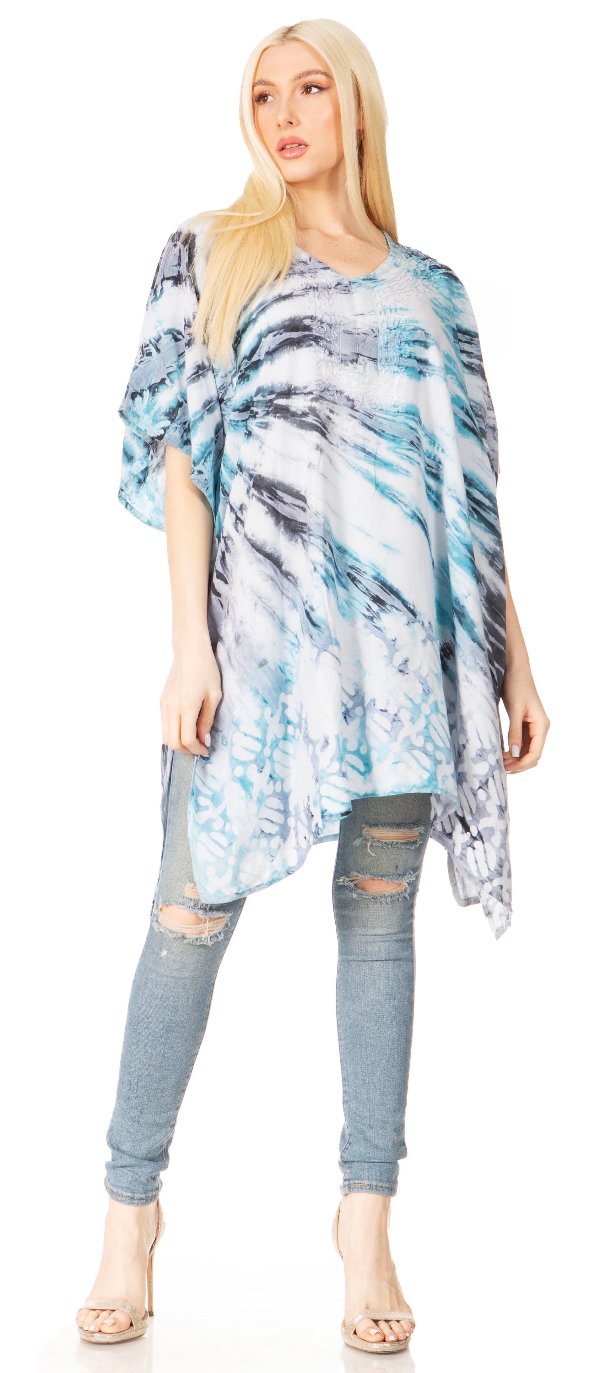 Sakkas Marcy Women's V-neck Caftan Top Tunic Dress - Perfect for Summer Boho Style & Swinging Coverup - Concordia Style Boutique
