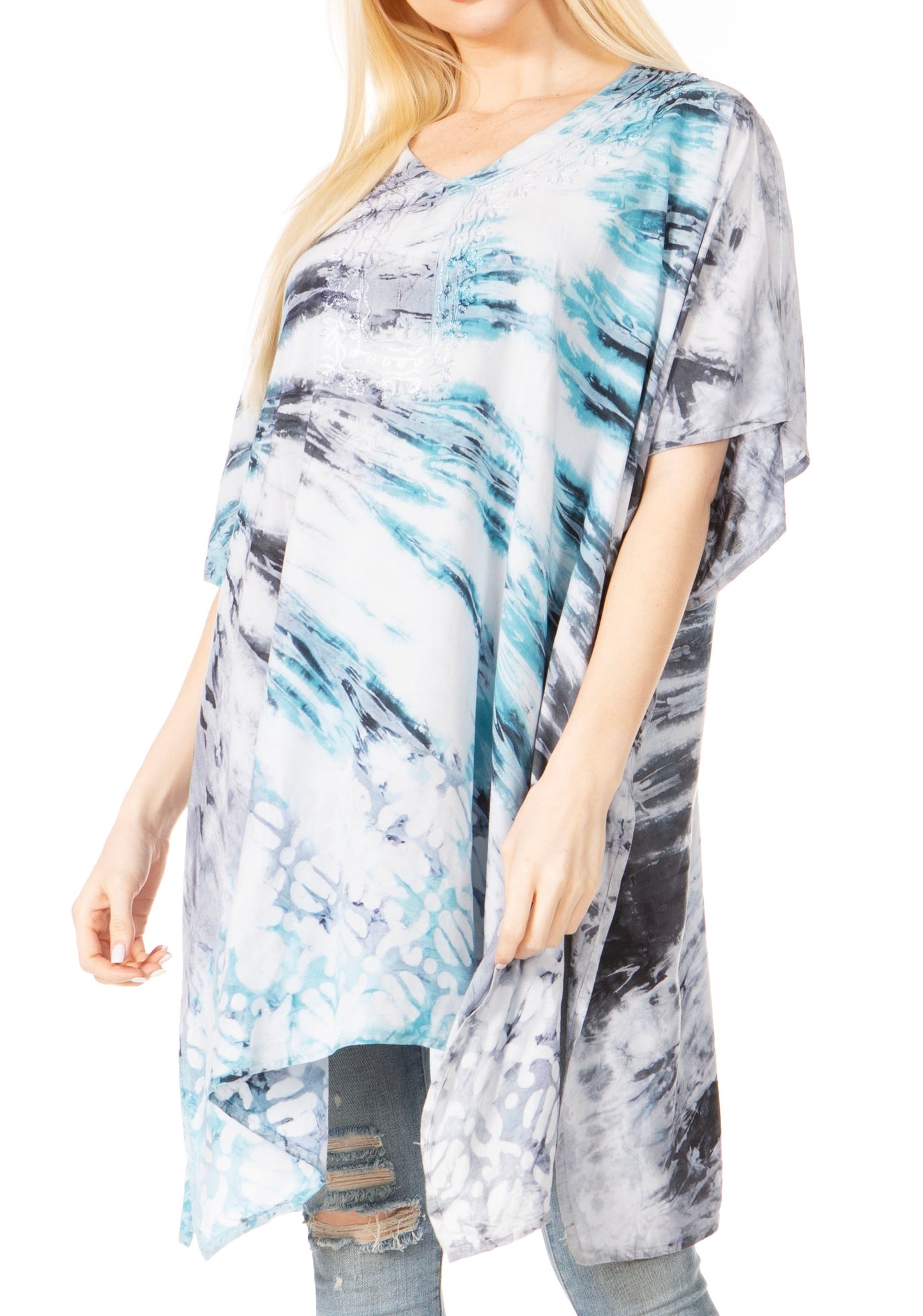 Sakkas Marcy Women's V-neck Caftan Top Tunic Dress - Perfect for Summer Boho Style & Swinging Coverup - Concordia Style Boutique