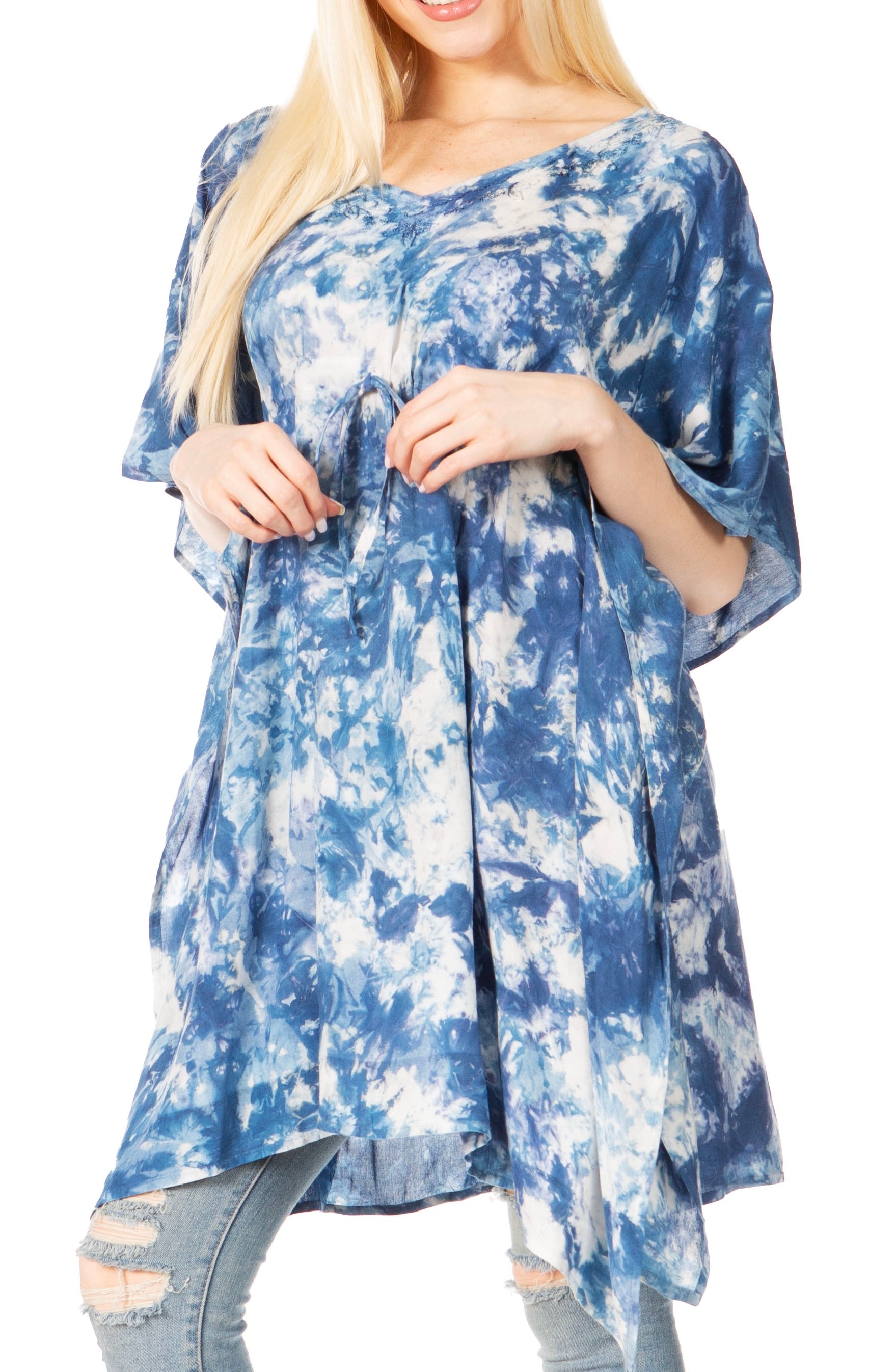 Sakkas Marcy Women's V-neck Caftan Top Tunic Dress - Perfect for Summer Boho Style & Swinging Coverup - Concordia Style Boutique