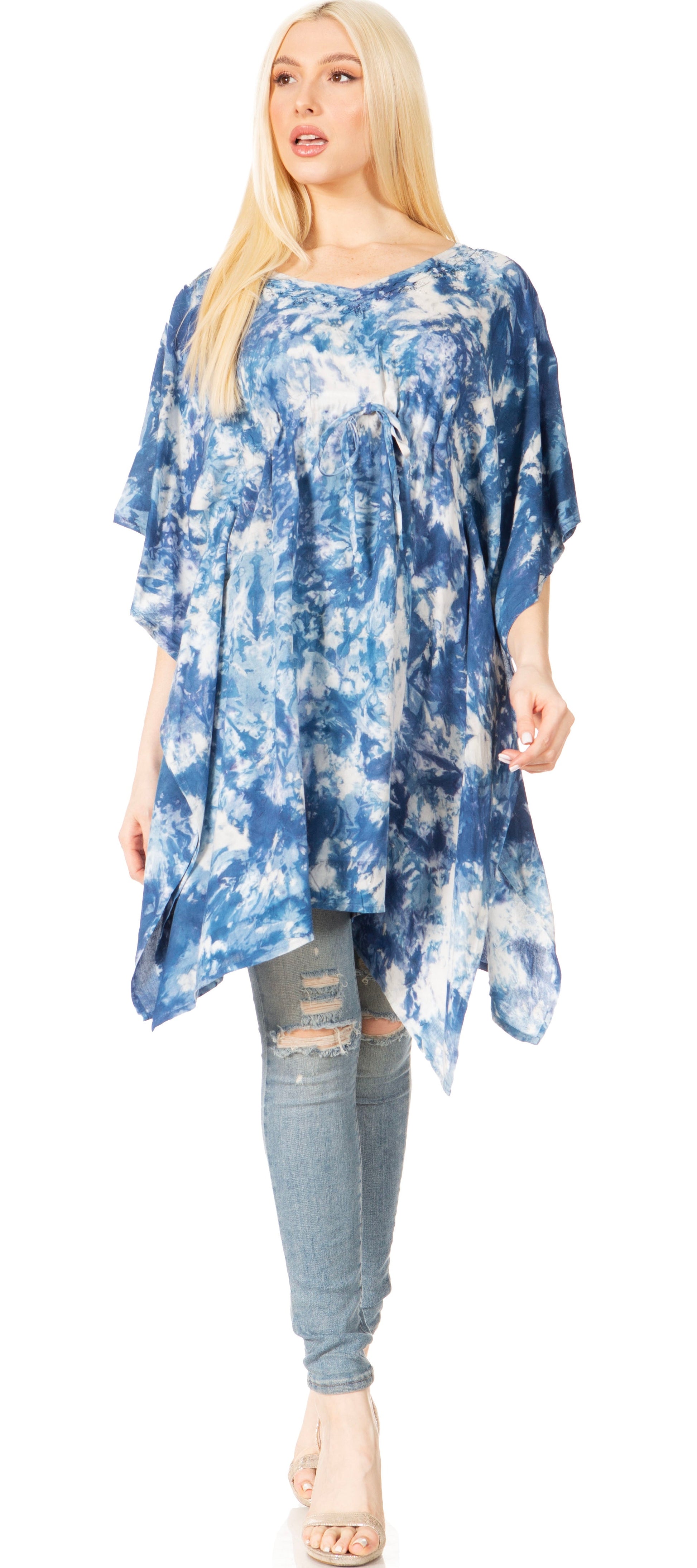 Sakkas Marcy Women's V-neck Caftan Top Tunic Dress - Perfect for Summer Boho Style & Swinging Coverup - Concordia Style Boutique