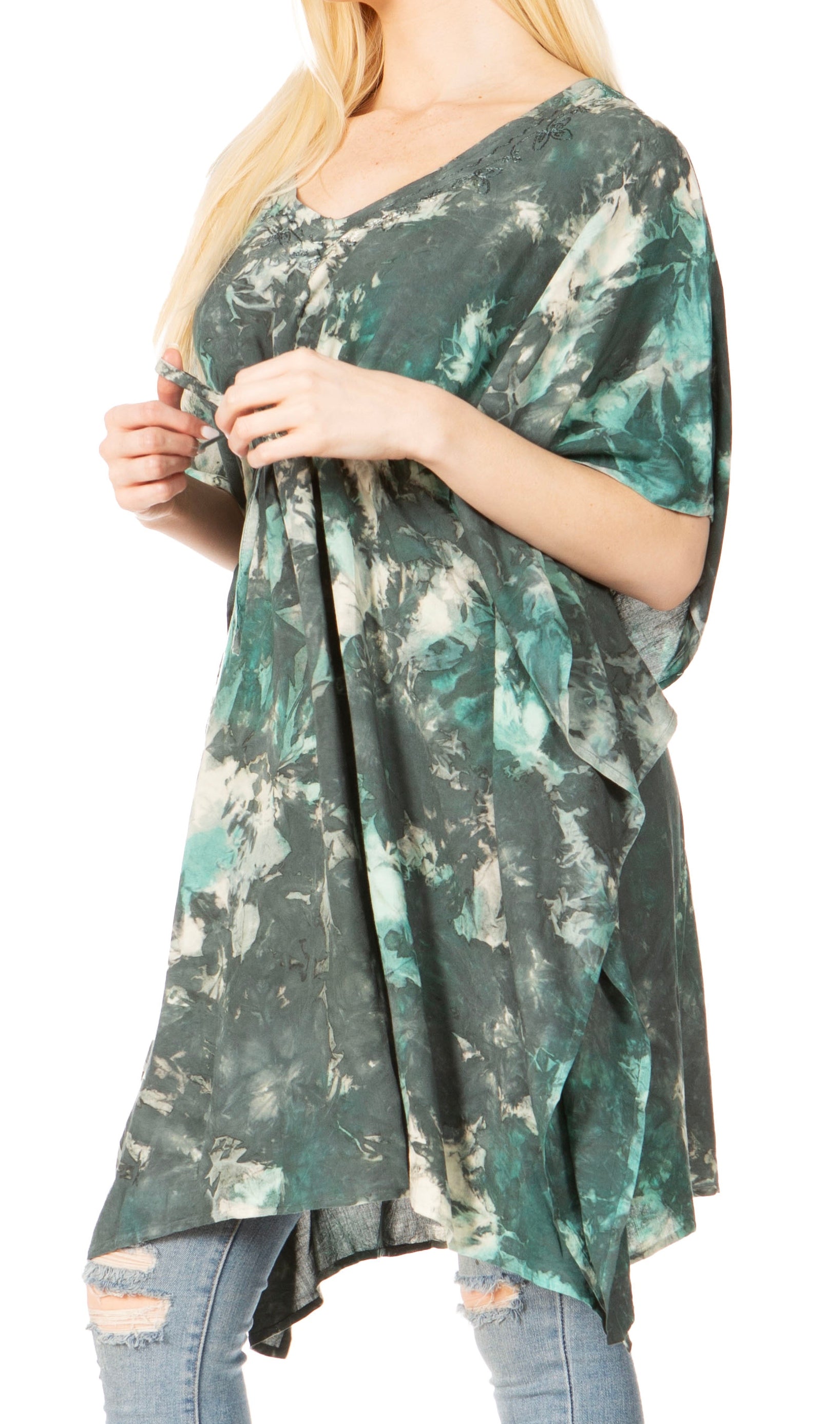 Sakkas Marcy Women's V-neck Caftan Top Tunic Dress - Perfect for Summer Boho Style & Swinging Coverup - Concordia Style Boutique