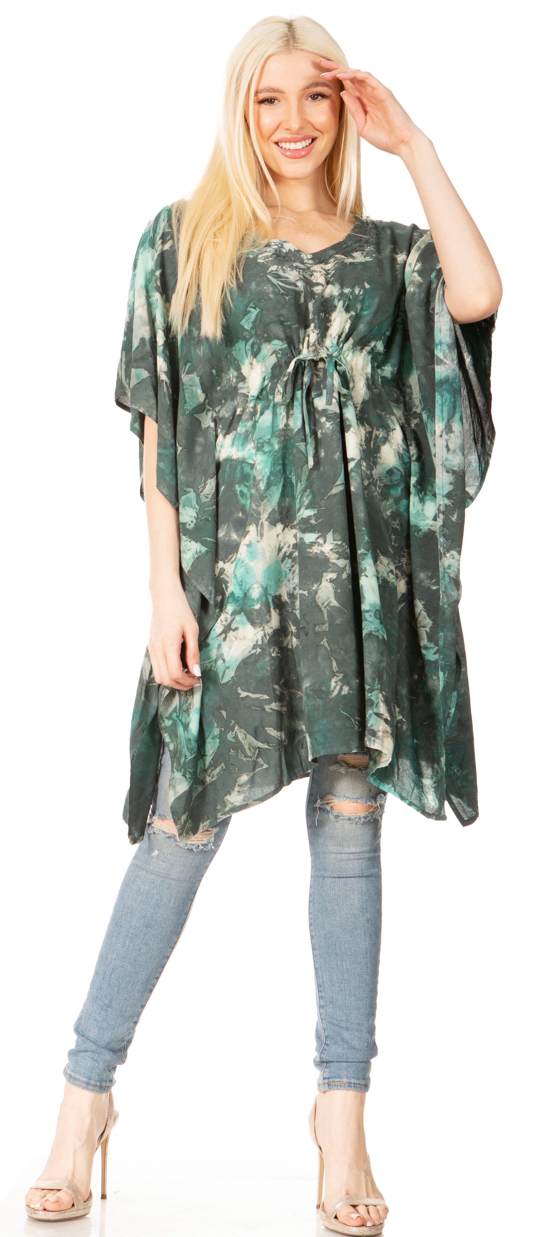 Sakkas Marcy Women's V-neck Caftan Top Tunic Dress - Perfect for Summer Boho Style & Swinging Coverup - Concordia Style Boutique
