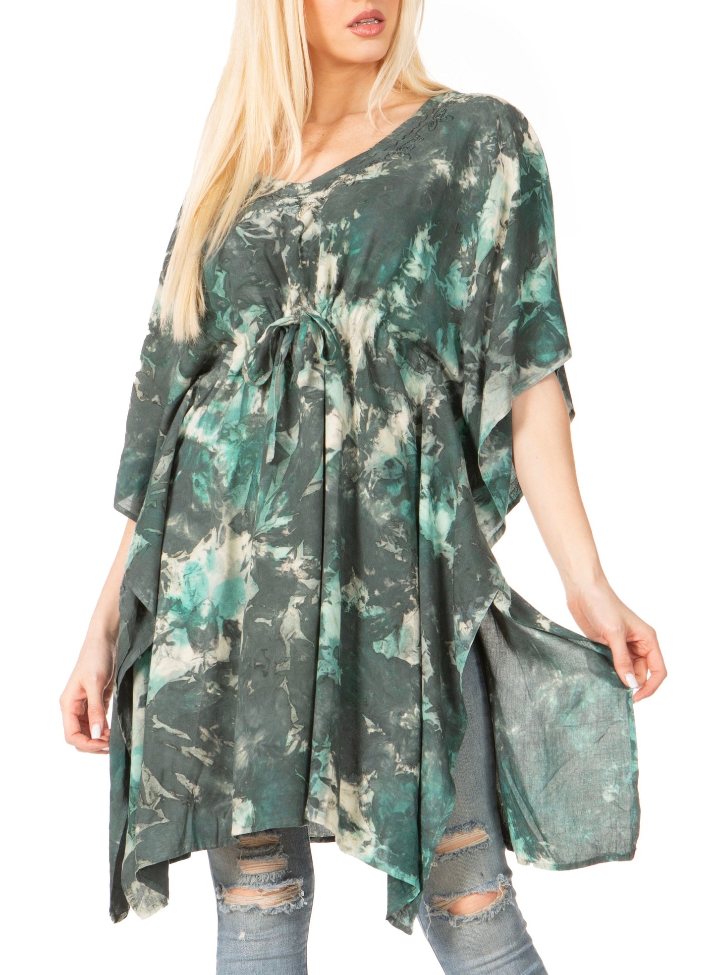 Sakkas Marcy Women's V-neck Caftan Top Tunic Dress - Perfect for Summer Boho Style & Swinging Coverup - Concordia Style Boutique