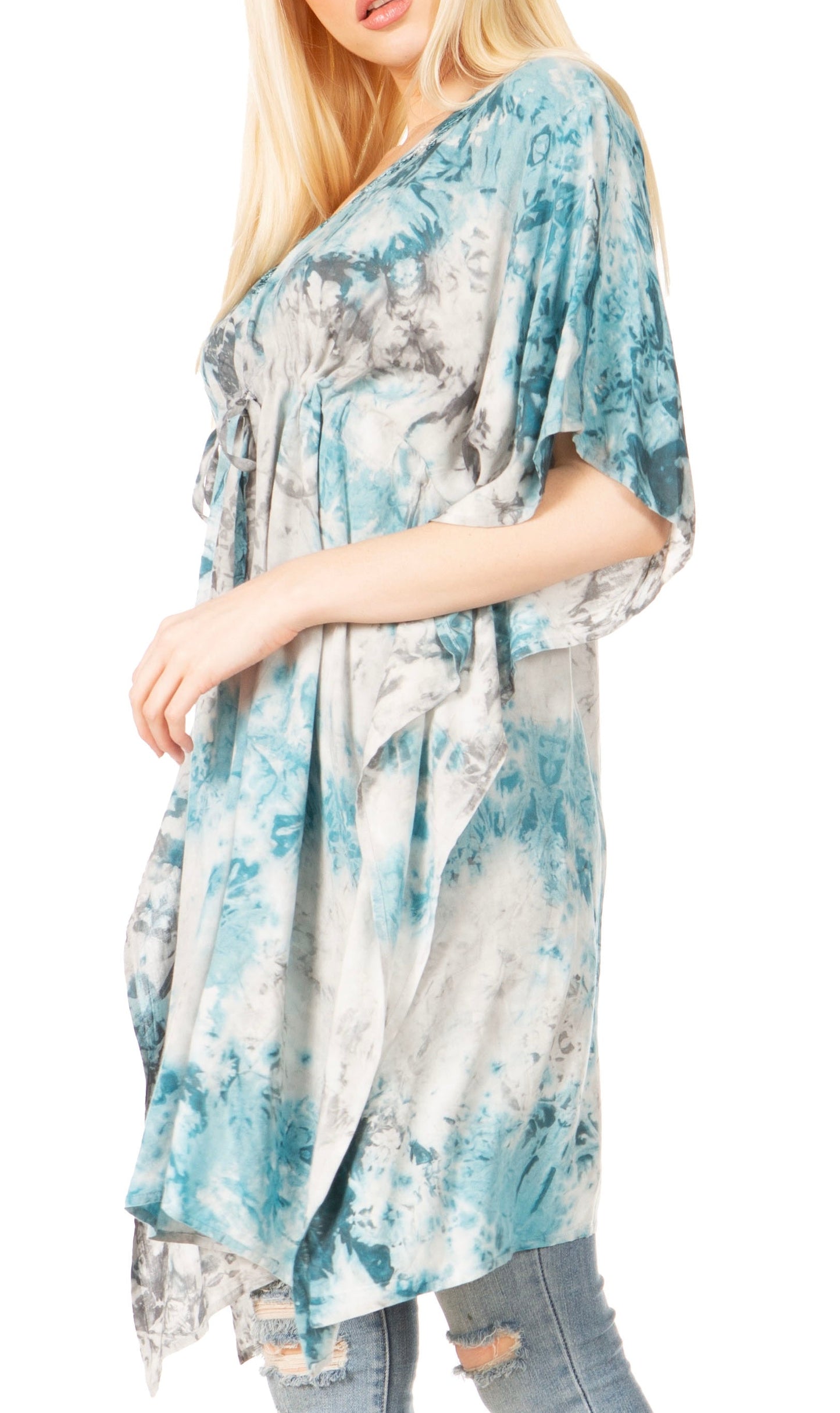 Sakkas Marcy Women's V-neck Caftan Top Tunic Dress - Perfect for Summer Boho Style & Swinging Coverup - Concordia Style Boutique
