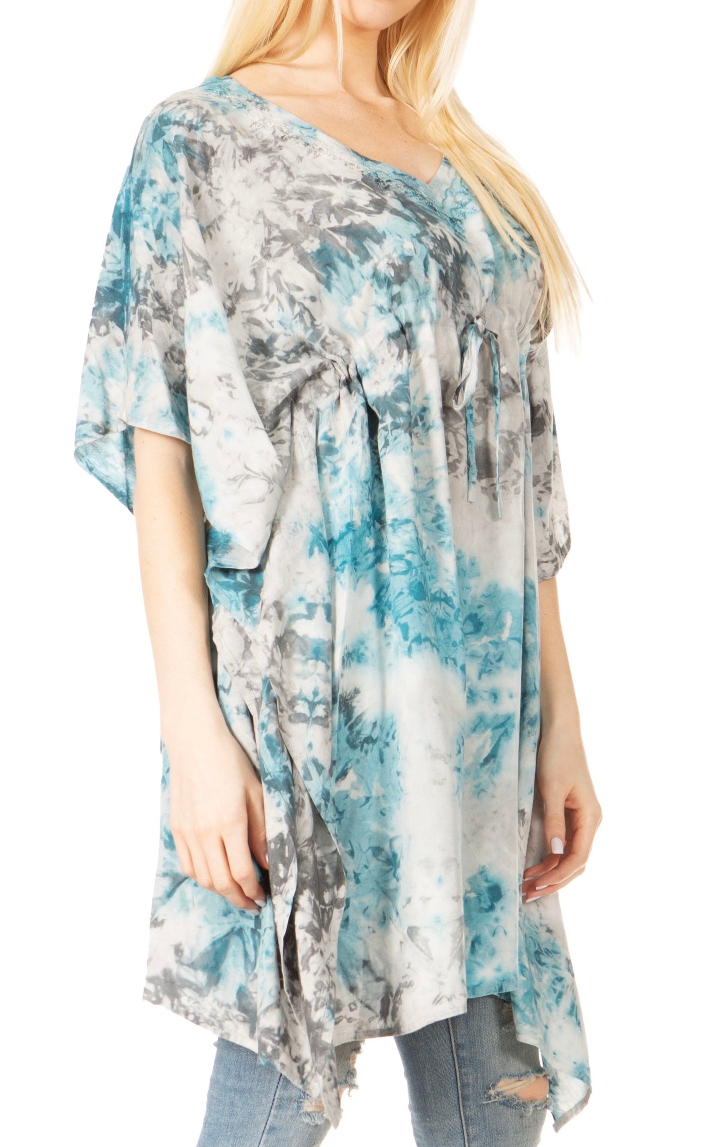 Sakkas Marcy Women's V-neck Caftan Top Tunic Dress - Perfect for Summer Boho Style & Swinging Coverup - Concordia Style Boutique