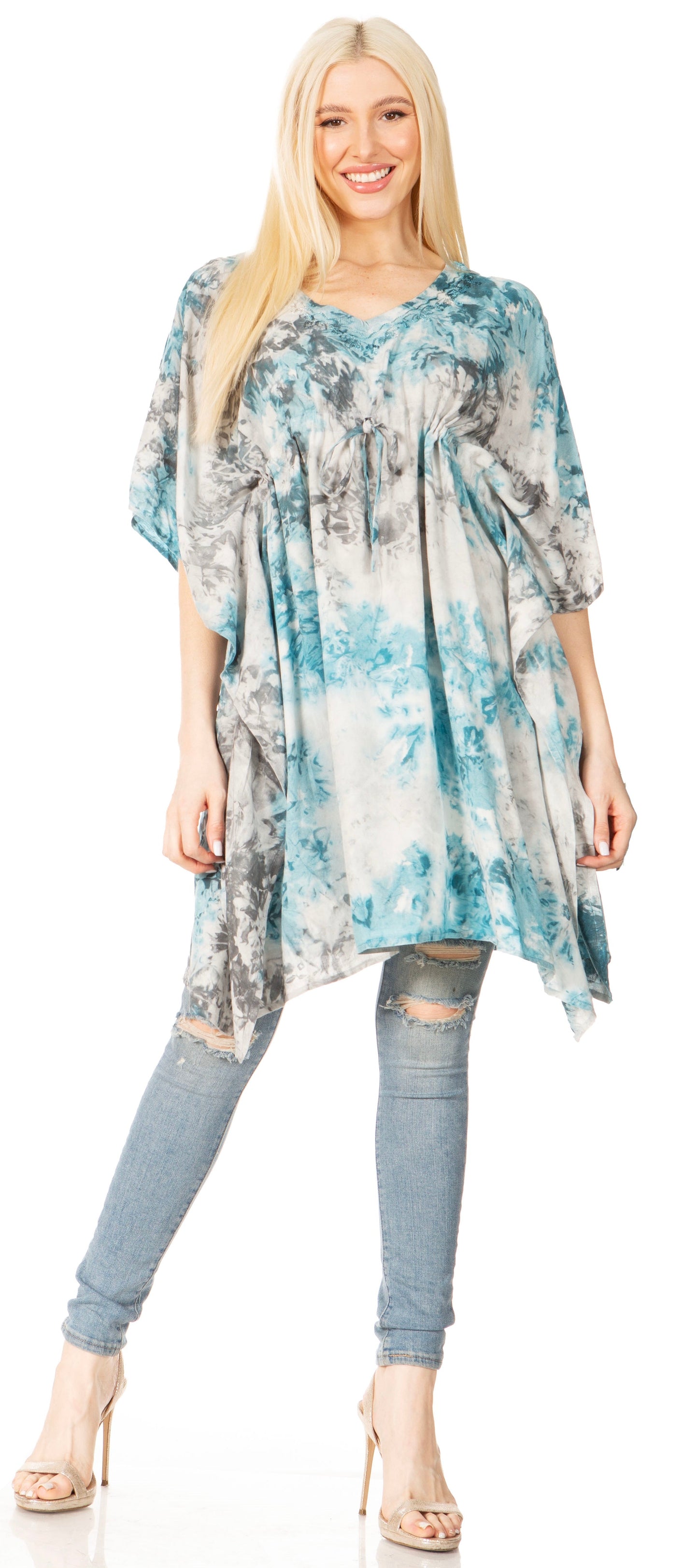 Sakkas Marcy Women's V-neck Caftan Top Tunic Dress - Perfect for Summer Boho Style & Swinging Coverup - Concordia Style Boutique
