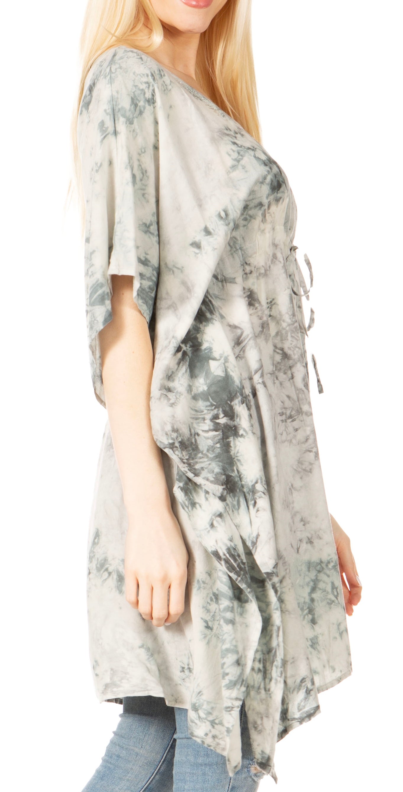 Sakkas Marcy Women's V-neck Caftan Top Tunic Dress - Perfect for Summer Boho Style & Swinging Coverup - Concordia Style Boutique