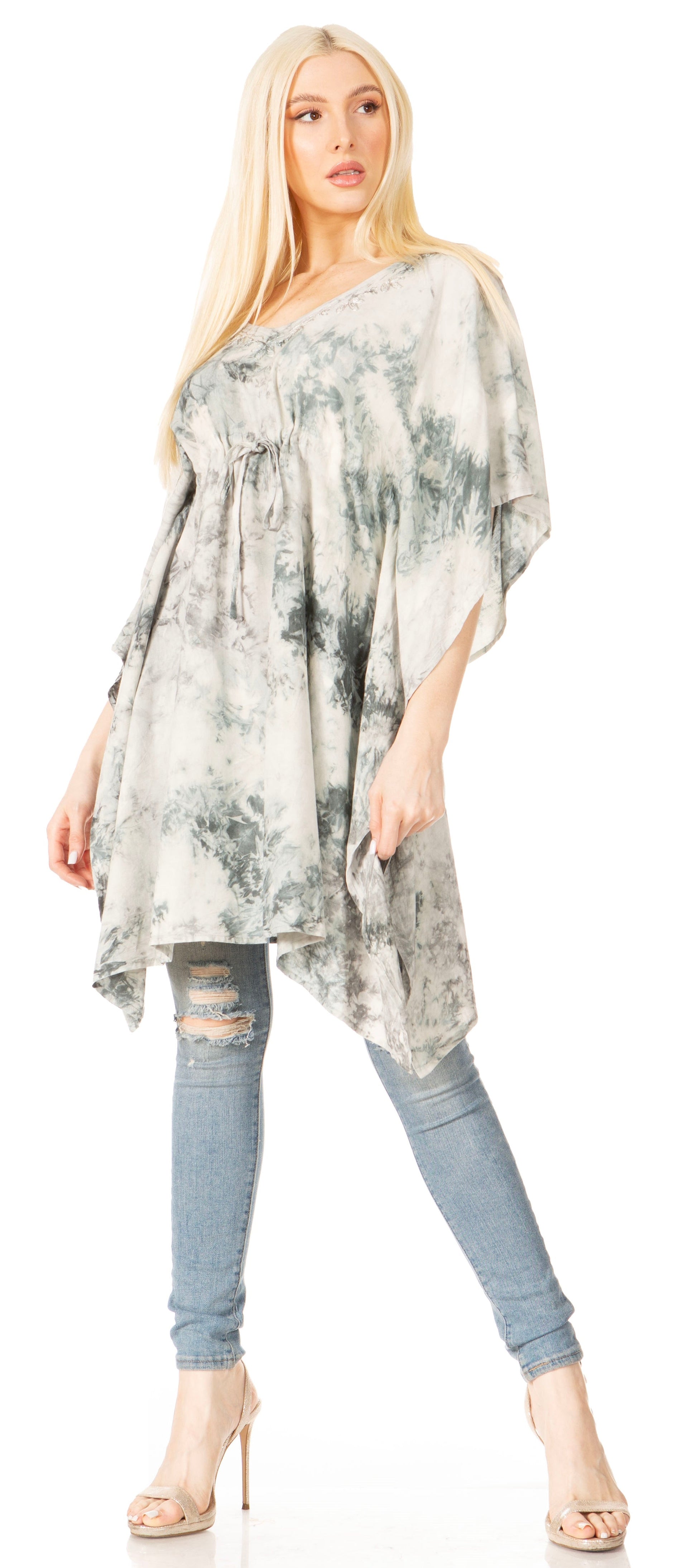 Sakkas Marcy Women's V-neck Caftan Top Tunic Dress - Perfect for Summer Boho Style & Swinging Coverup - Concordia Style Boutique