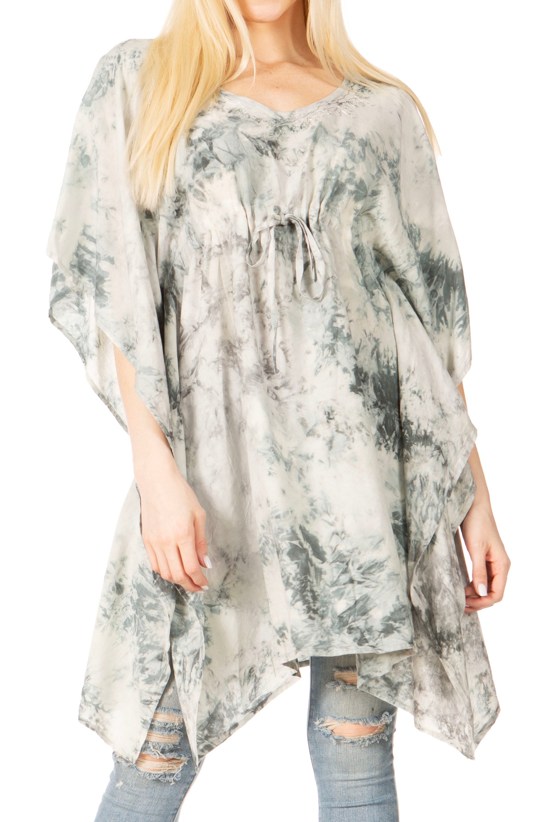 Sakkas Marcy Women's V-neck Caftan Top Tunic Dress - Perfect for Summer Boho Style & Swinging Coverup - Concordia Style Boutique