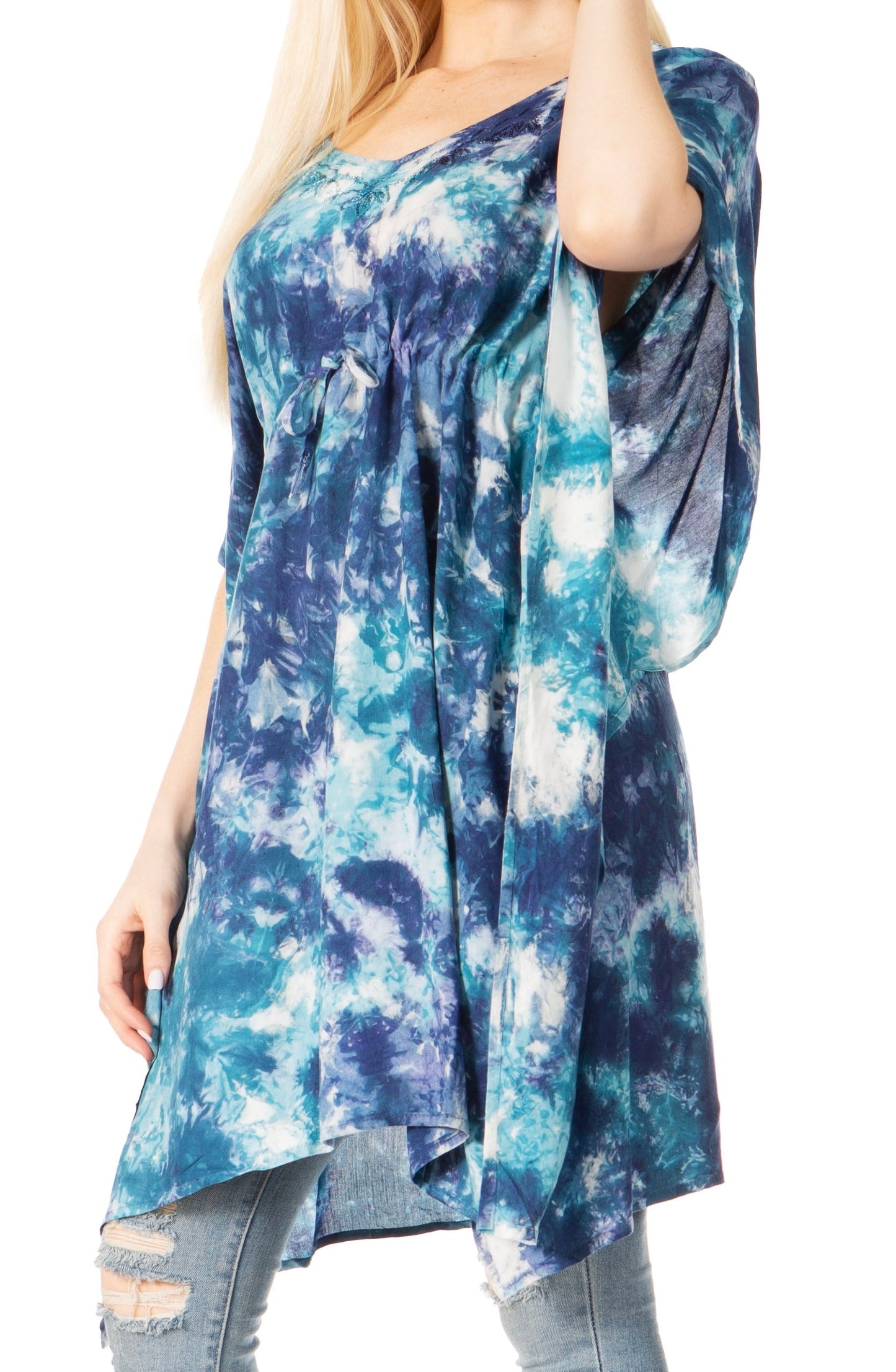 Sakkas Marcy Women's V-neck Caftan Top Tunic Dress - Perfect for Summer Boho Style & Swinging Coverup - Concordia Style Boutique