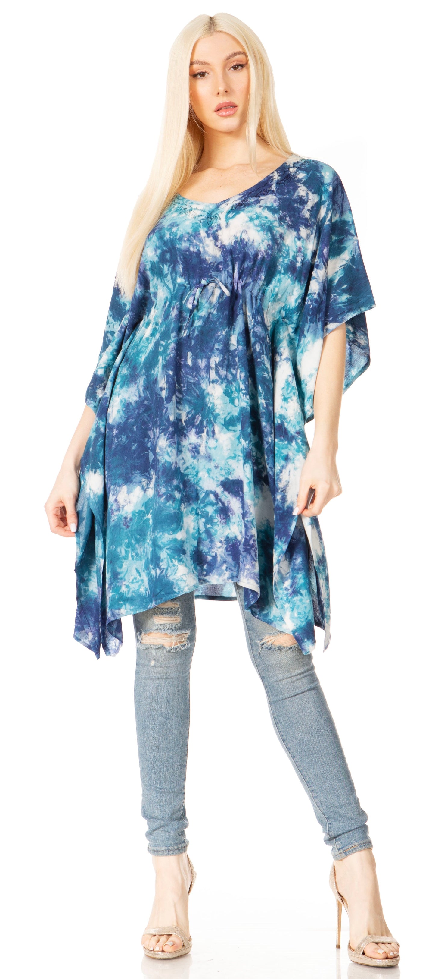 Sakkas Marcy Women's V-neck Caftan Top Tunic Dress - Perfect for Summer Boho Style & Swinging Coverup - Concordia Style Boutique