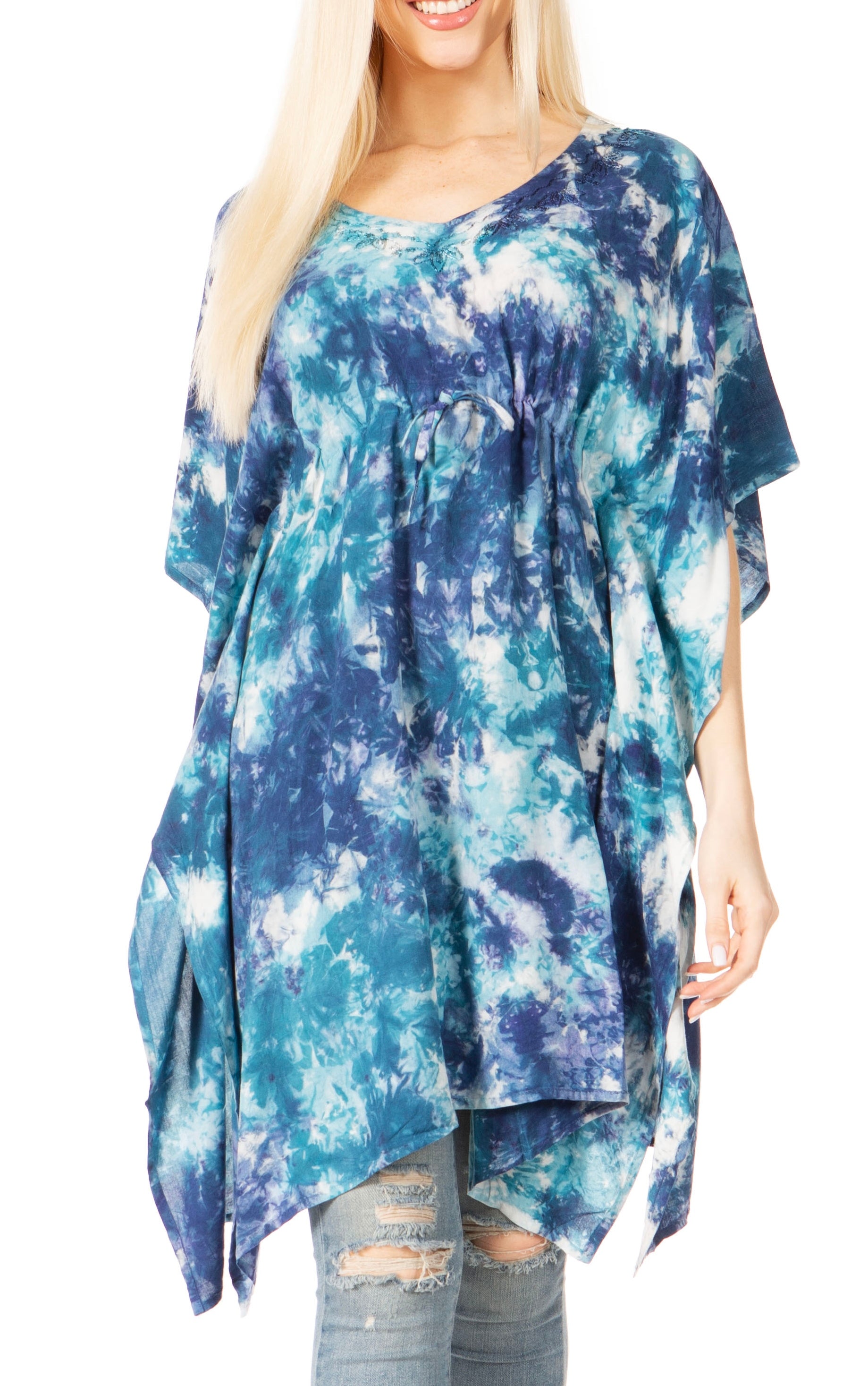 Sakkas Marcy Women's V-neck Caftan Top Tunic Dress - Perfect for Summer Boho Style & Swinging Coverup - Concordia Style Boutique