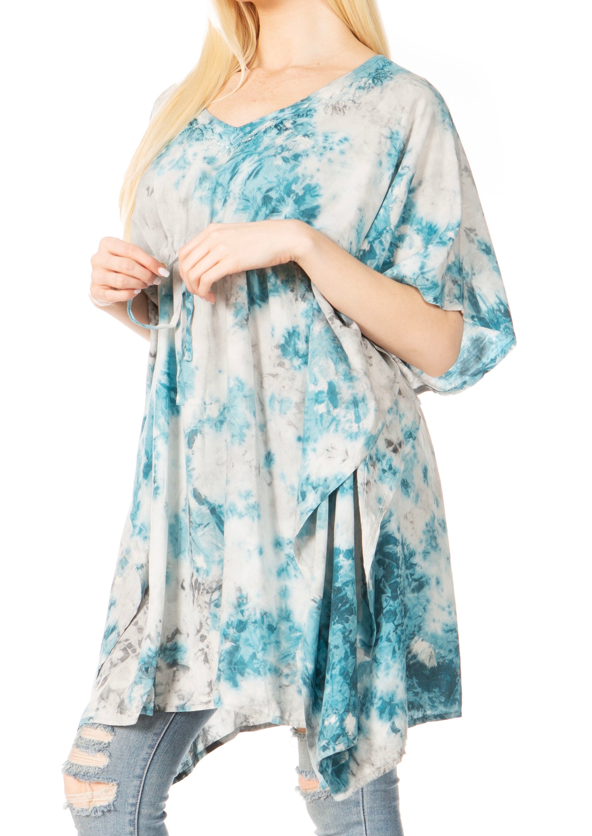 Sakkas Marcy Women's V-neck Caftan Top Tunic Dress - Perfect for Summer Boho Style & Swinging Coverup - Concordia Style Boutique