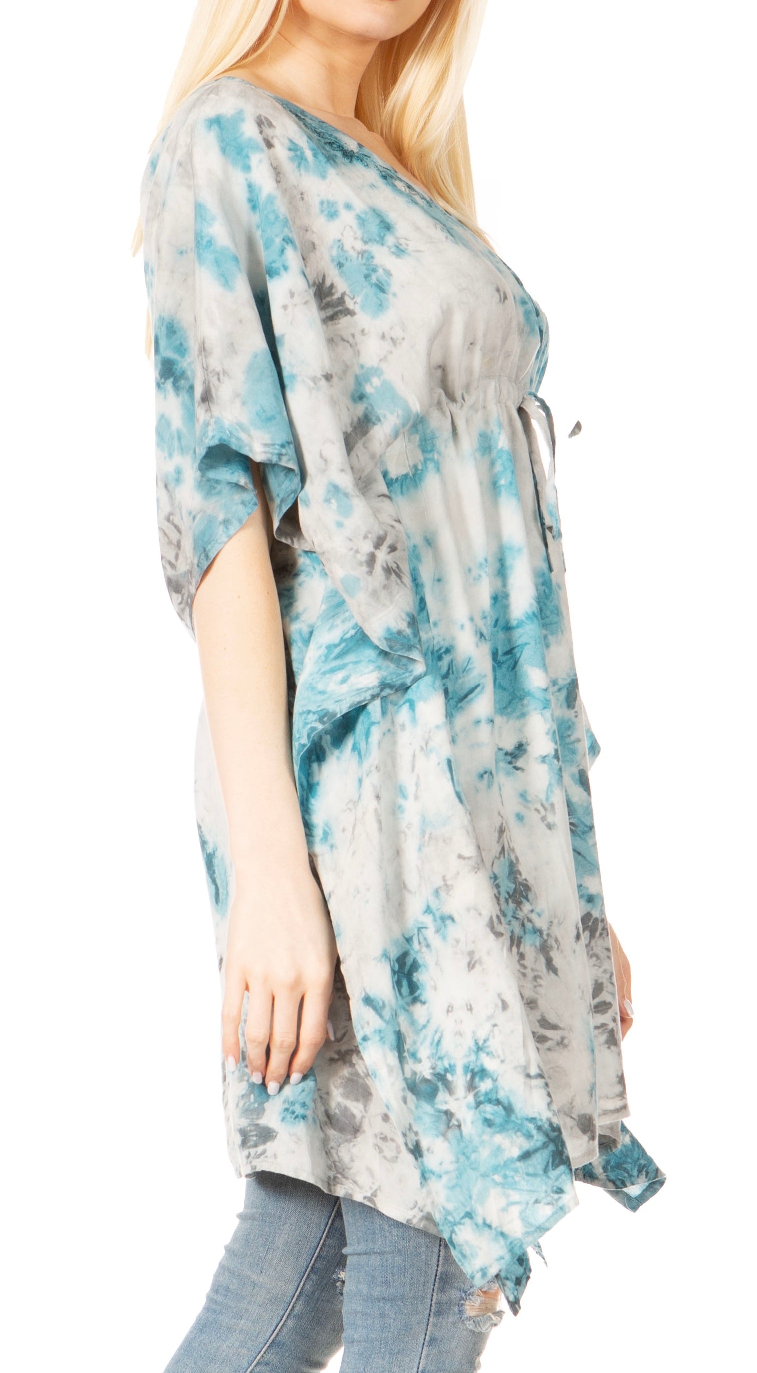 Sakkas Marcy Women's V-neck Caftan Top Tunic Dress - Perfect for Summer Boho Style & Swinging Coverup - Concordia Style Boutique