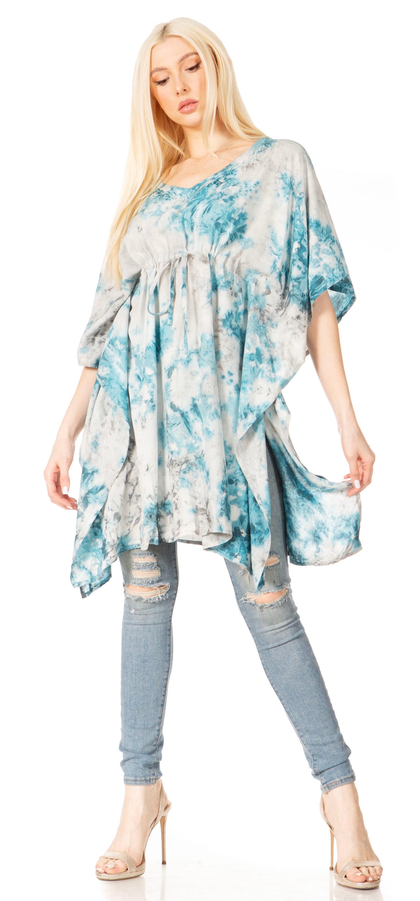 Sakkas Marcy Women's V-neck Caftan Top Tunic Dress - Perfect for Summer Boho Style & Swinging Coverup - Concordia Style Boutique