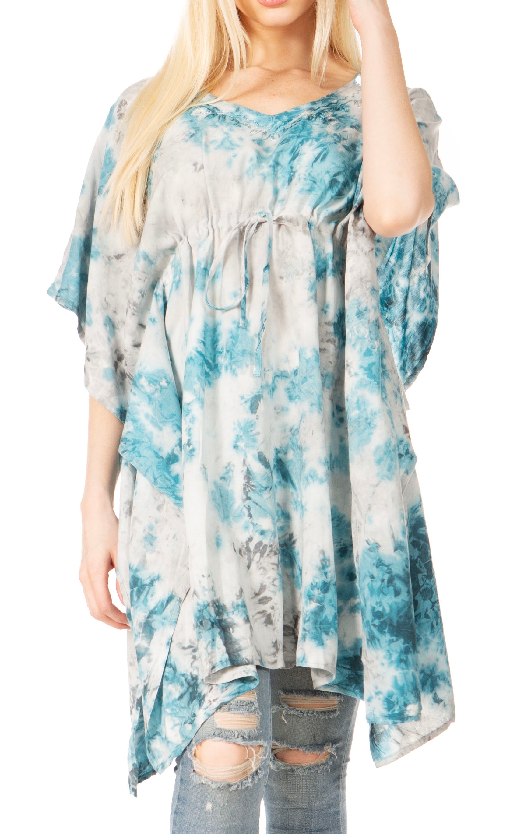 Sakkas Marcy Women's V-neck Caftan Top Tunic Dress - Perfect for Summer Boho Style & Swinging Coverup - Concordia Style Boutique