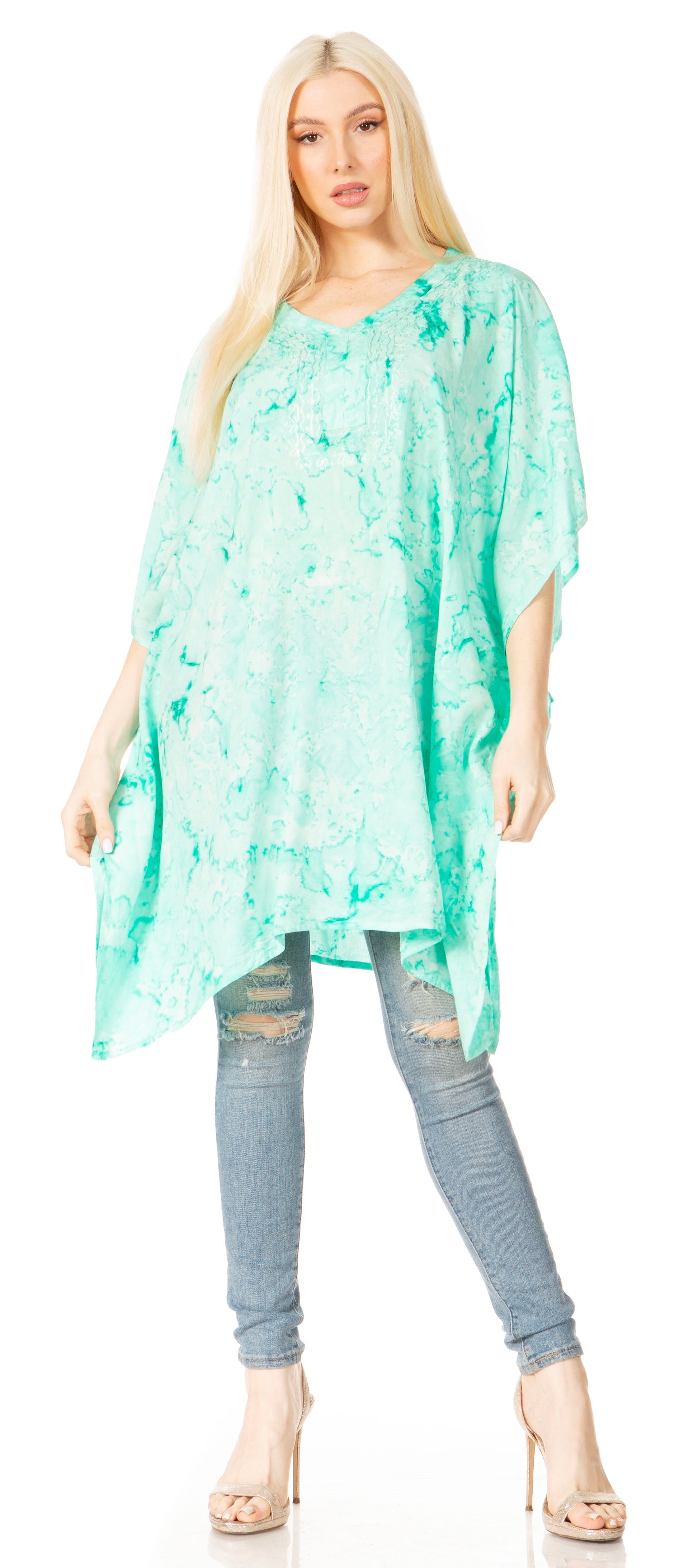 Sakkas Marcy Women's V-neck Caftan Top Tunic Dress - Perfect for Summer Boho Style & Swinging Coverup - Concordia Style Boutique