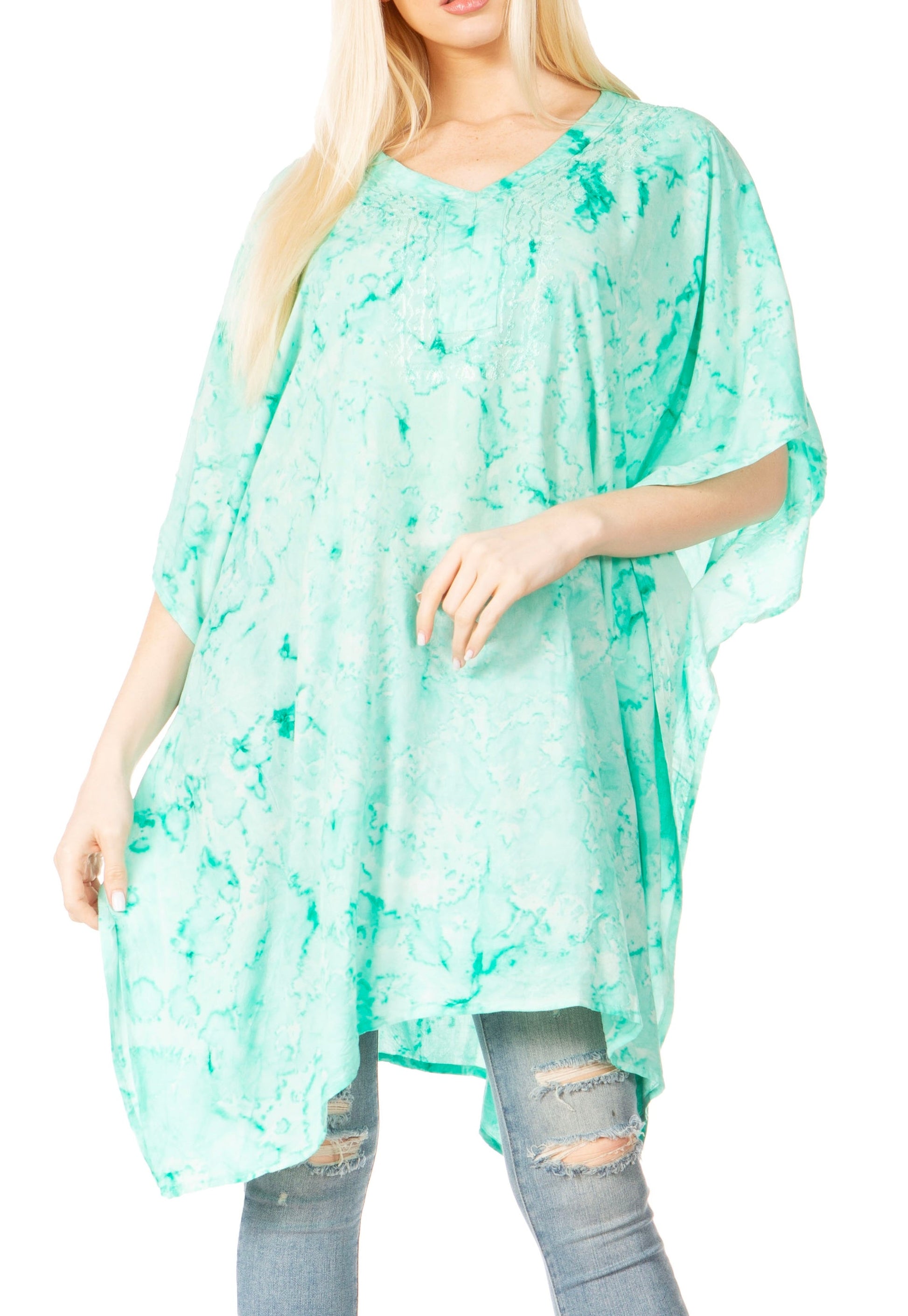 Sakkas Marcy Women's V-neck Caftan Top Tunic Dress - Perfect for Summer Boho Style & Swinging Coverup - Concordia Style Boutique