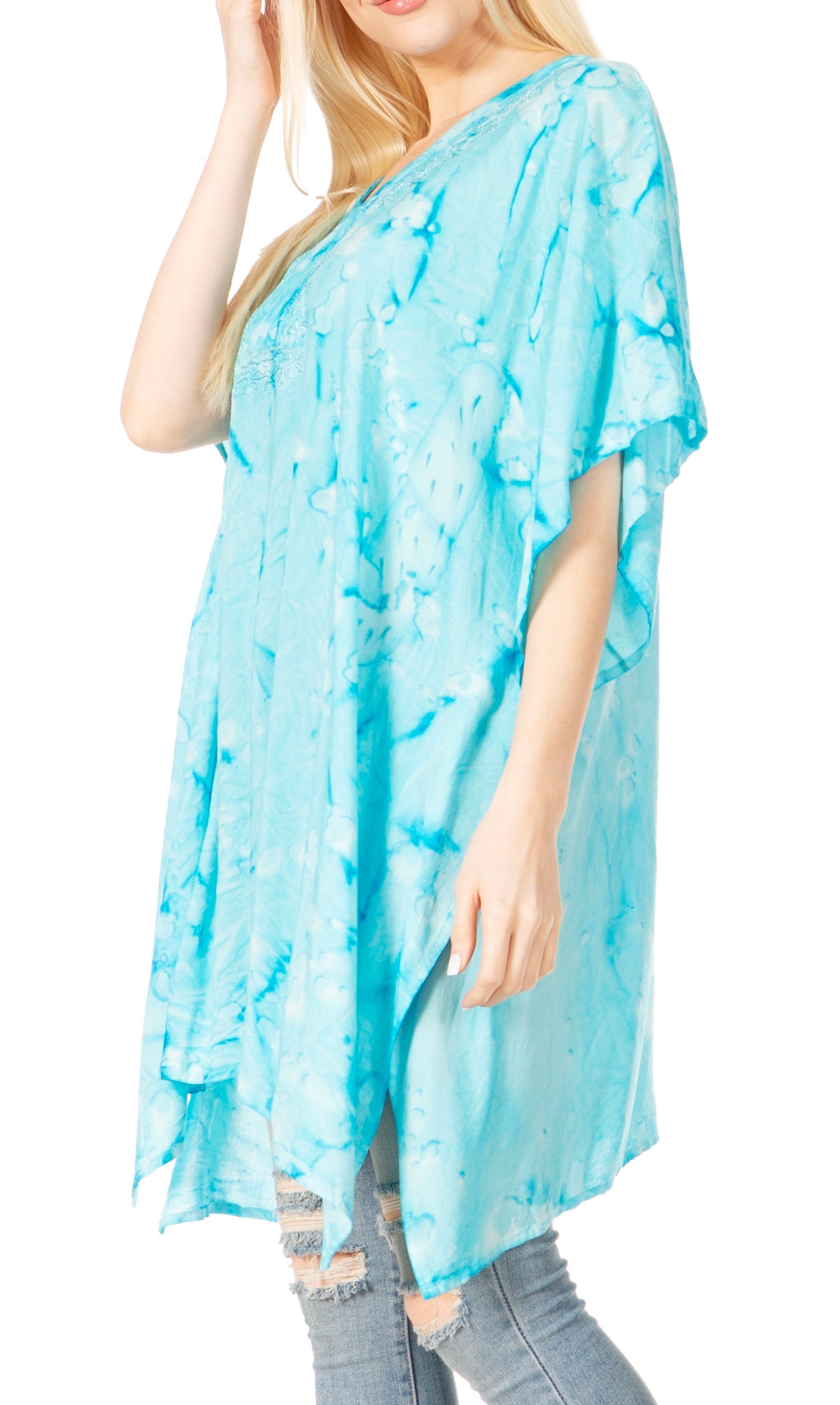 Sakkas Marcy Women's V-neck Caftan Top Tunic Dress - Perfect for Summer Boho Style & Swinging Coverup - Concordia Style Boutique