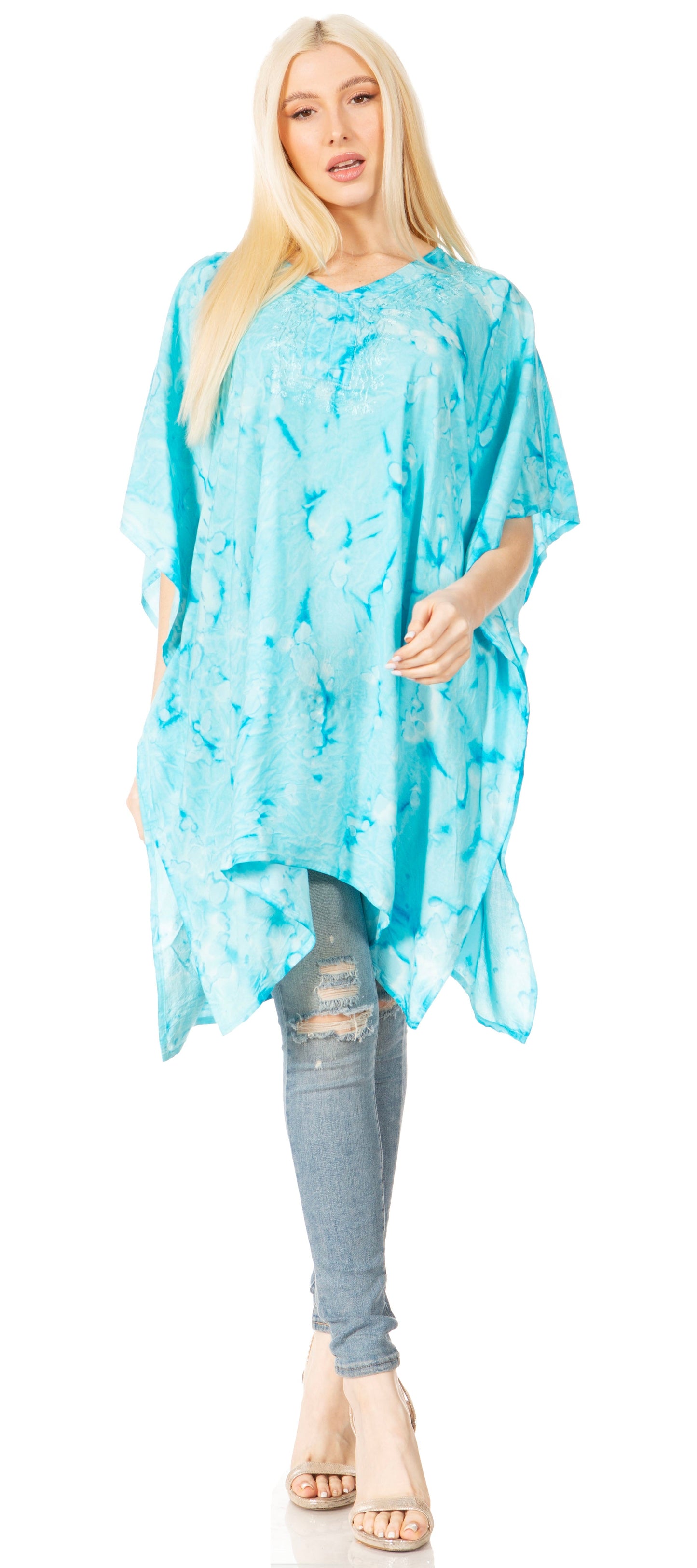 Sakkas Marcy Women's V-neck Caftan Top Tunic Dress - Perfect for Summer Boho Style & Swinging Coverup - Concordia Style Boutique