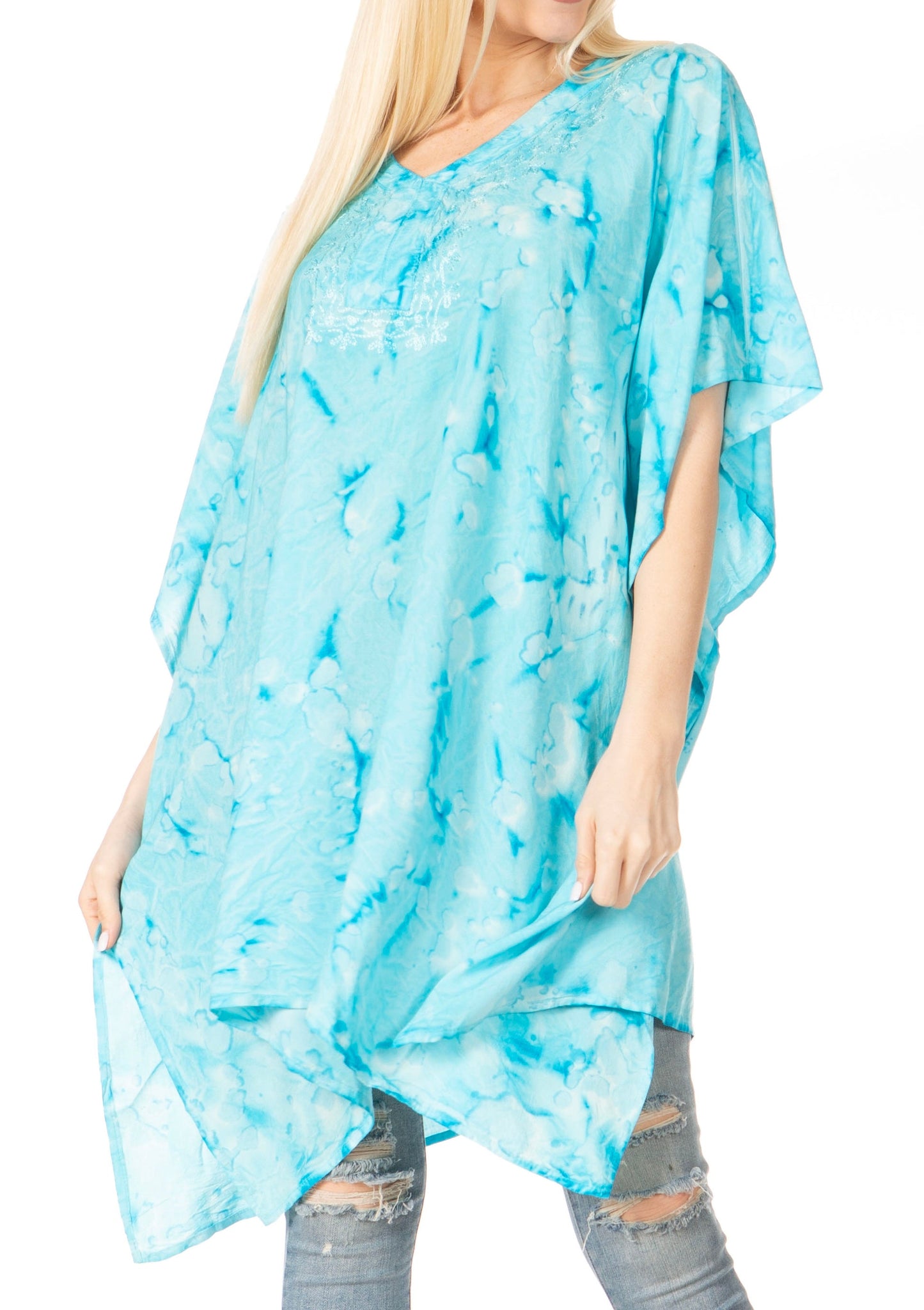 Sakkas Marcy Women's V-neck Caftan Top Tunic Dress - Perfect for Summer Boho Style & Swinging Coverup - Concordia Style Boutique