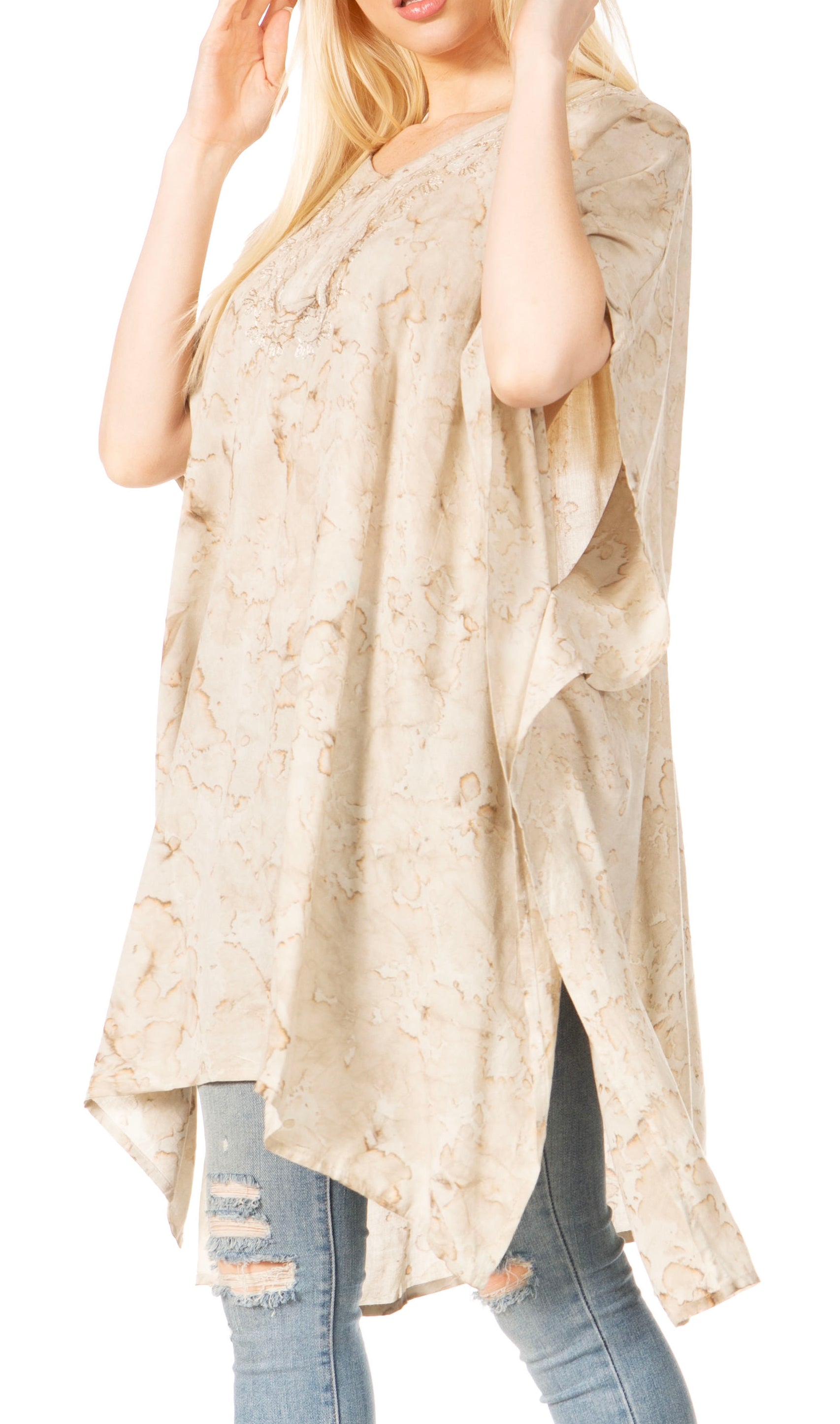 Sakkas Marcy Women's V-neck Caftan Top Tunic Dress - Perfect for Summer Boho Style & Swinging Coverup - Concordia Style Boutique