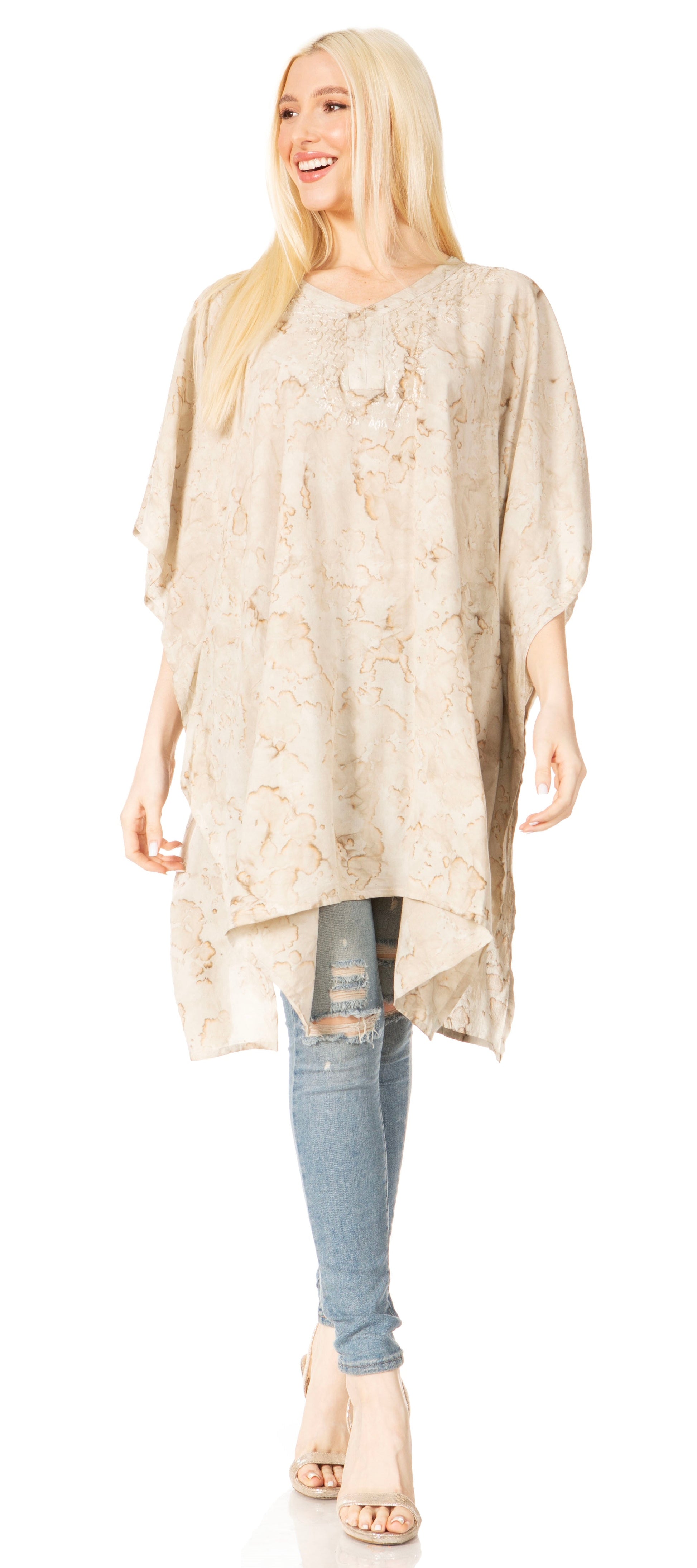 Sakkas Marcy Women's V-neck Caftan Top Tunic Dress - Perfect for Summer Boho Style & Swinging Coverup - Concordia Style Boutique