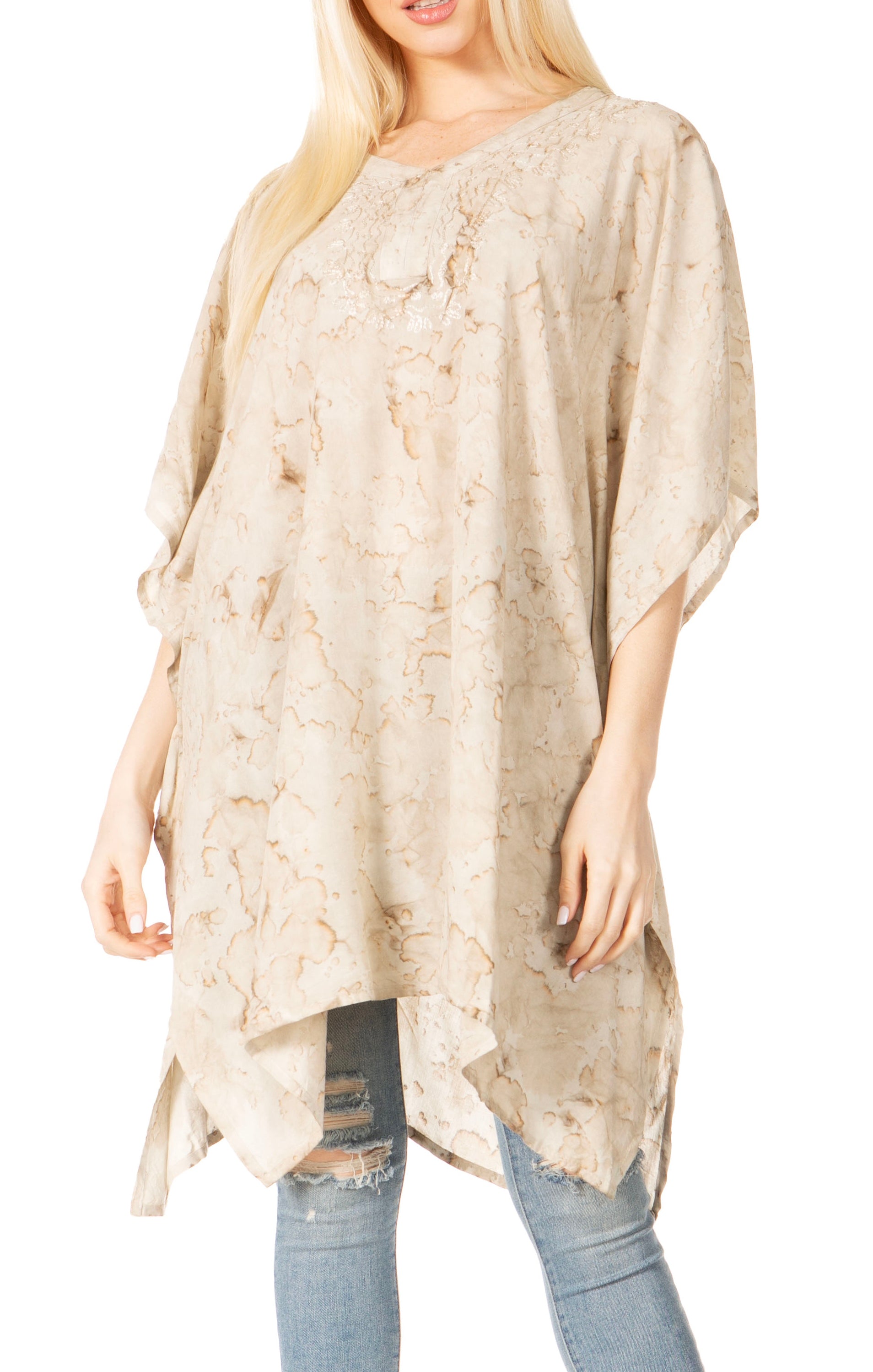 Sakkas Marcy Women's V-neck Caftan Top Tunic Dress - Perfect for Summer Boho Style & Swinging Coverup - Concordia Style Boutique